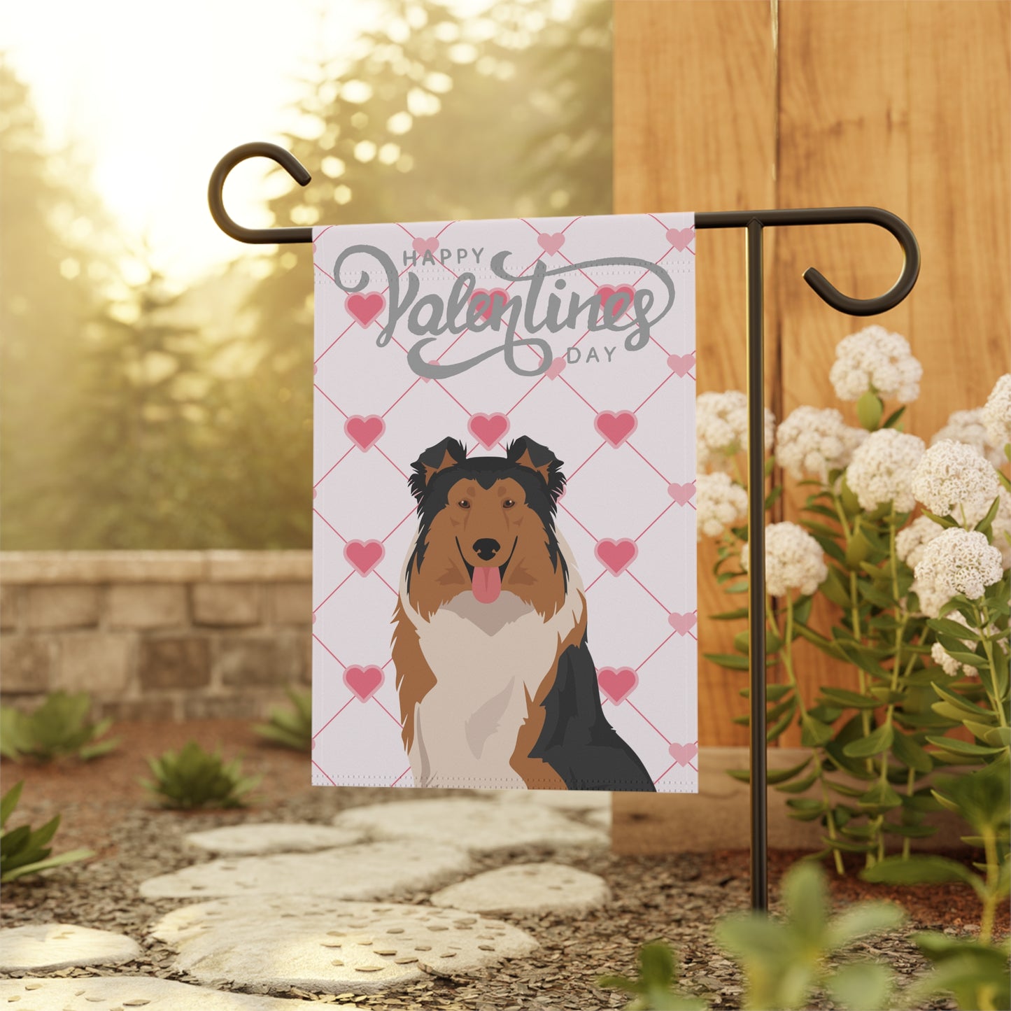 Collie Dog Valentines Day Garden Flag