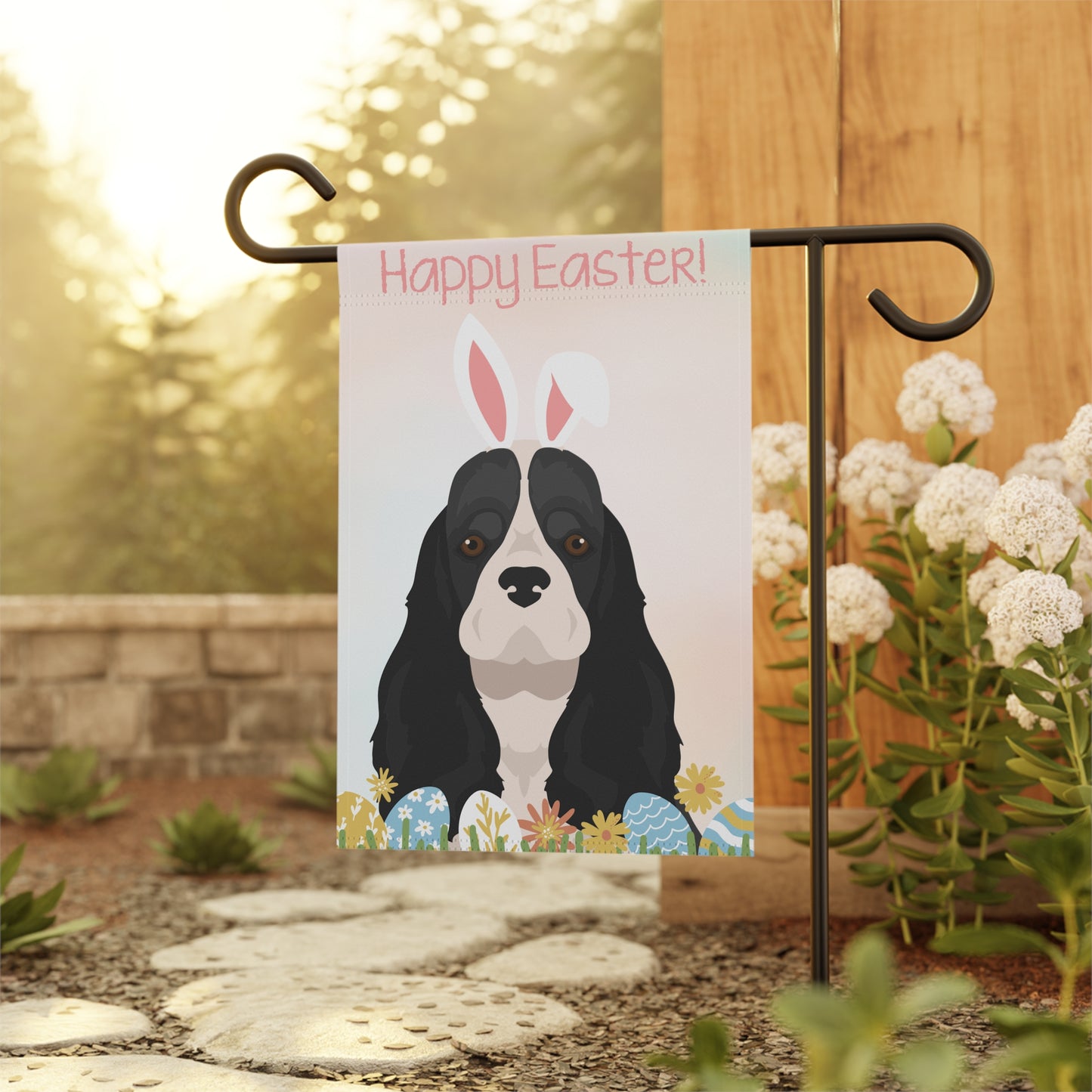 American Cocker Spaniel Dog Happy Easter Garden Flag