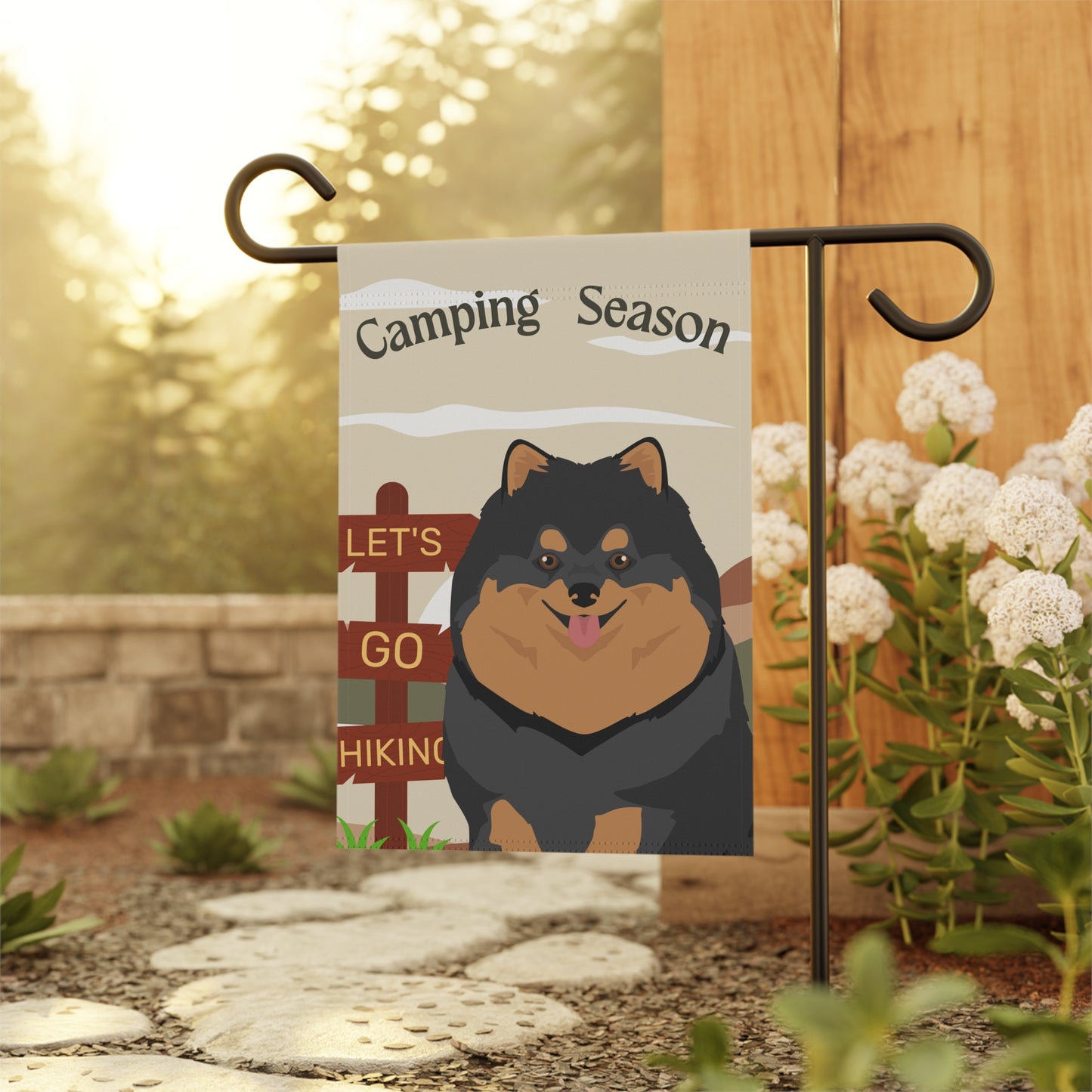 Pomeranian Dog Camping Garden Flag