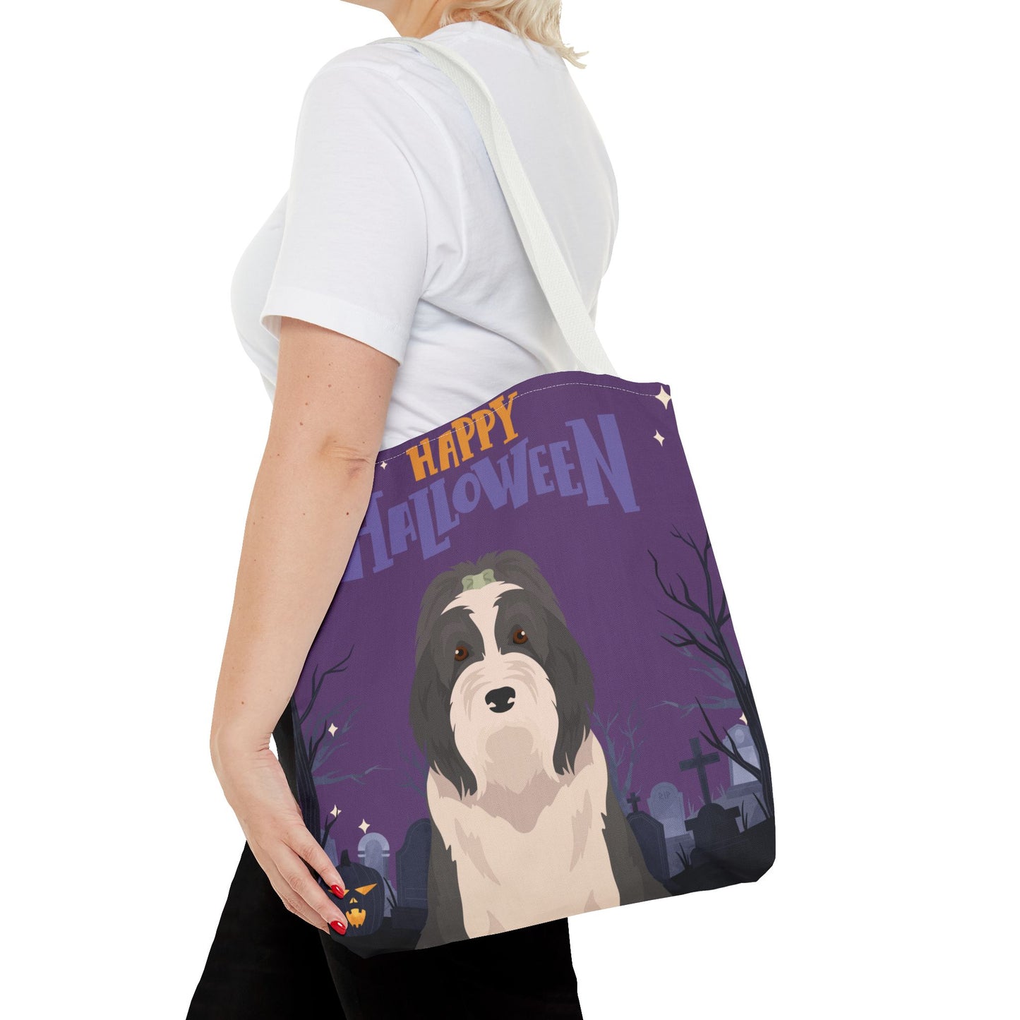 Bearded Collie Dog Happy Halloween Tote Bag 16x16