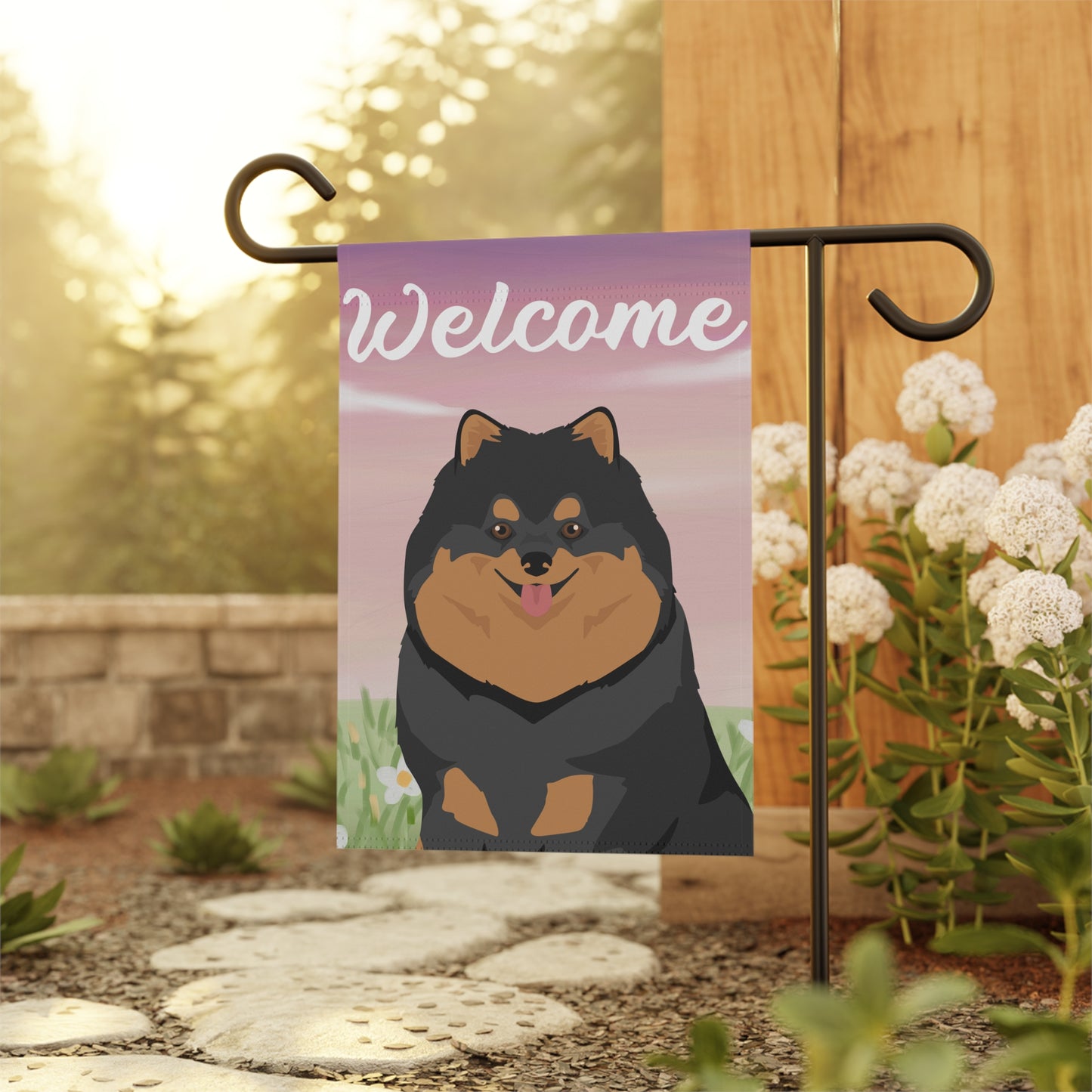 Pomeranian Dog Welcome Garden Flag
