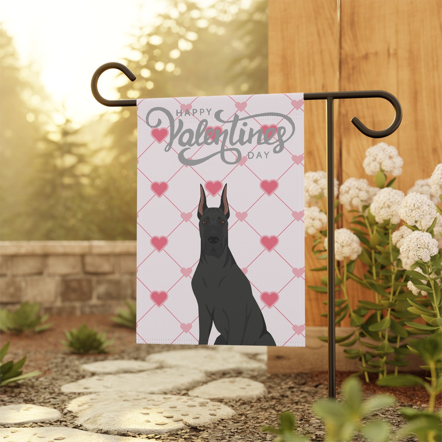Great Dane Dog Valentines Day Garden Flag