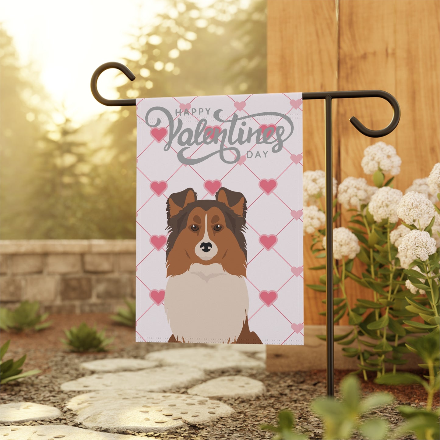 Shetland Sheepdog Dog Valentines Day Garden Flag