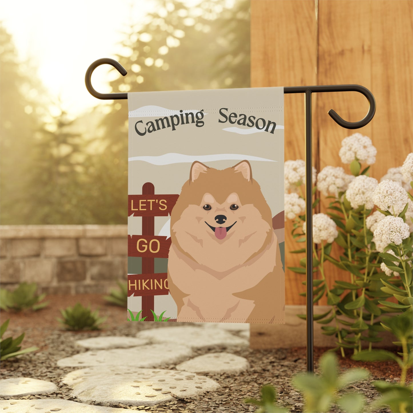 Pomeranian Dog Camping Garden Flag