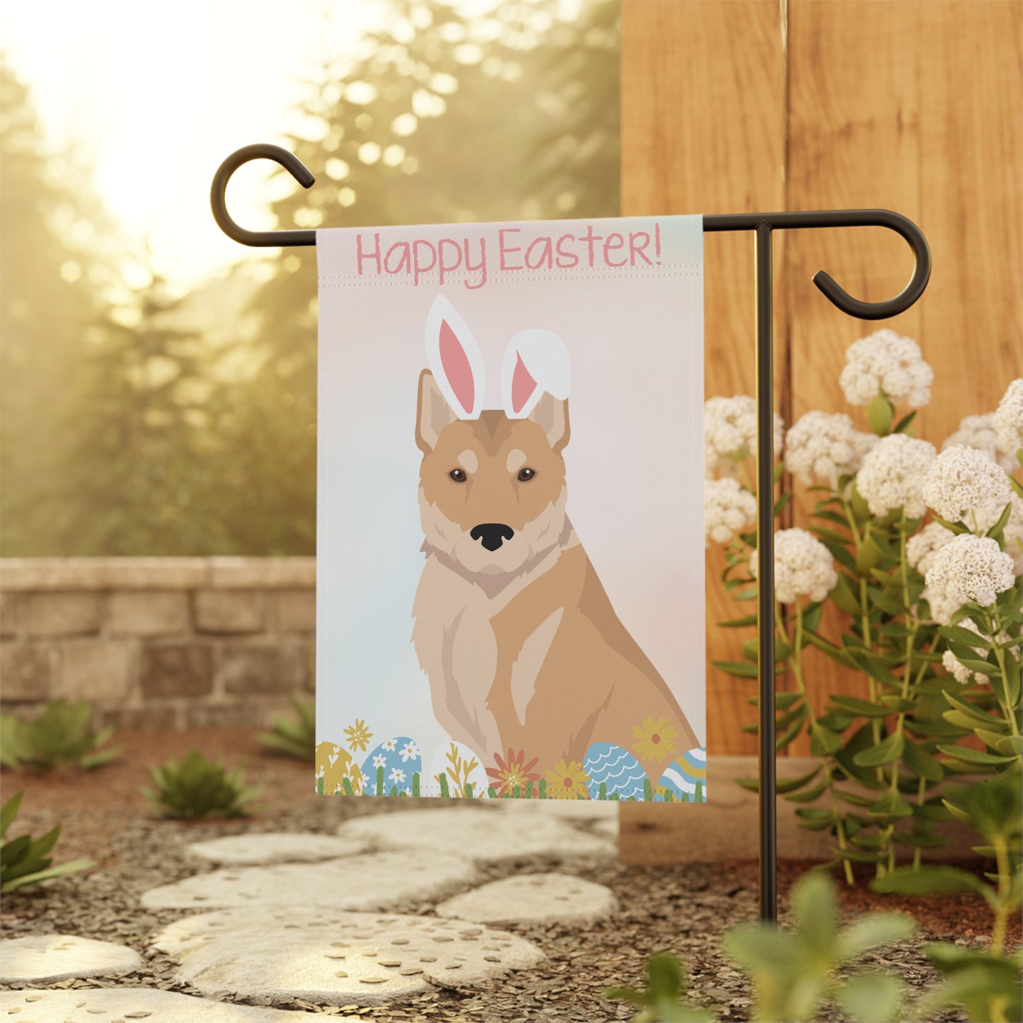 Korean Jindo Dog Happy Easter Garden Flag