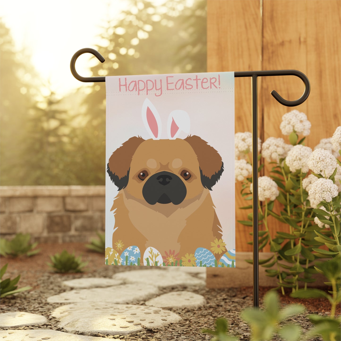Tibetan Spaniel Dog Happy Easter Garden Flag
