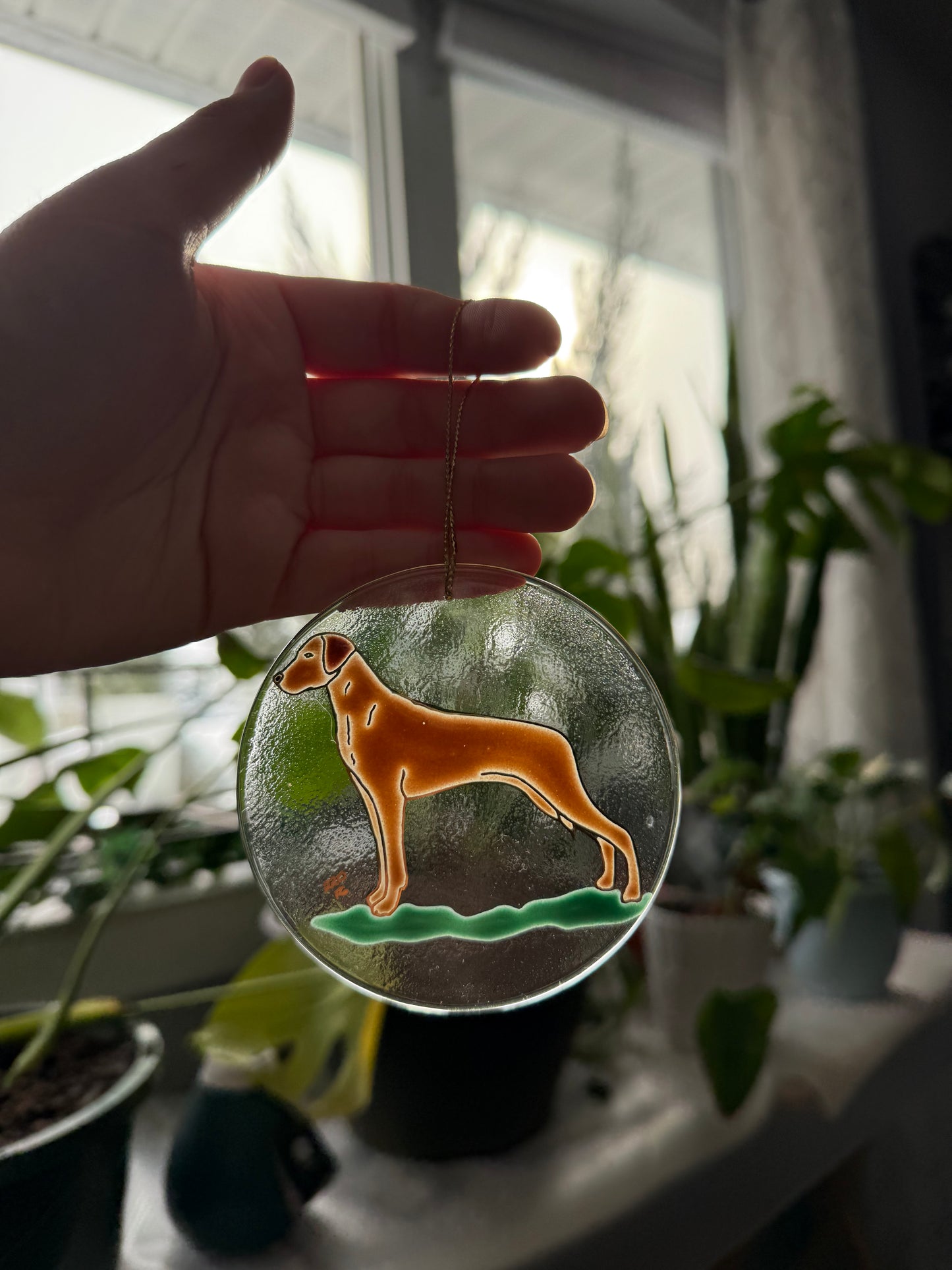 Rhodesian Ridgeback Dog Ornament Hand Painted with 22k Gold