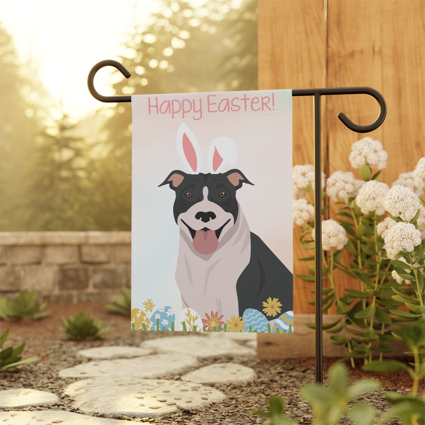 American Pitbull Terrier Dog Happy Easter Garden Flag