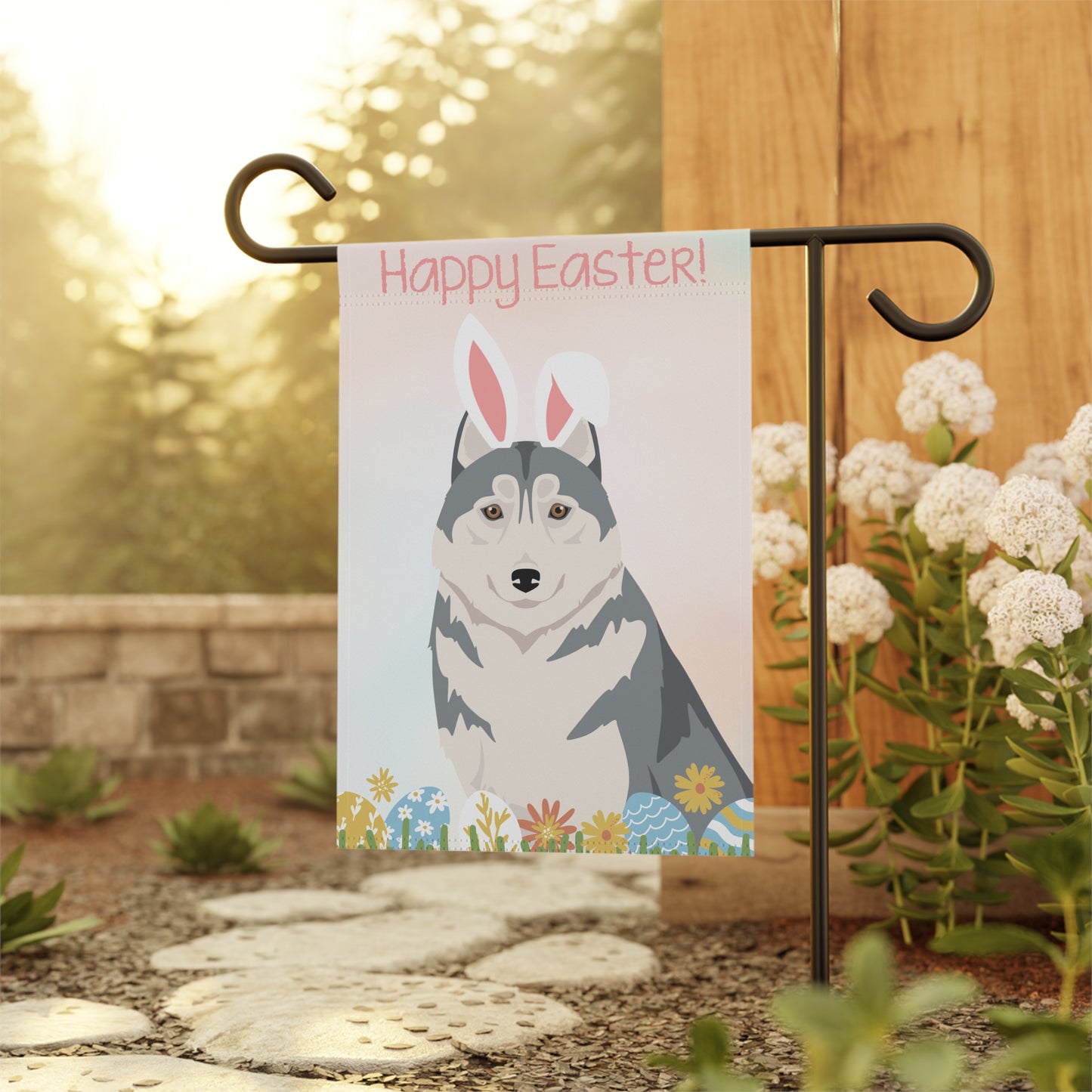 Siberian Husky Dog Happy Easter Garden Flag