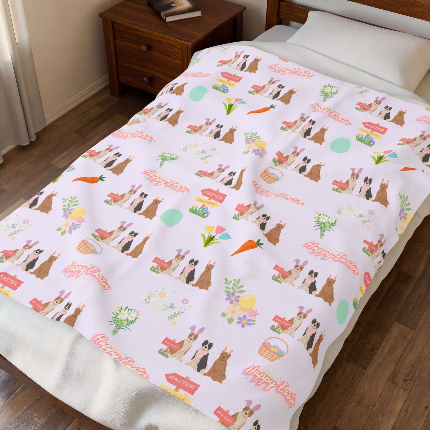 American Staffordshire Terrier Dog Easter Velveteen Plush Blanket