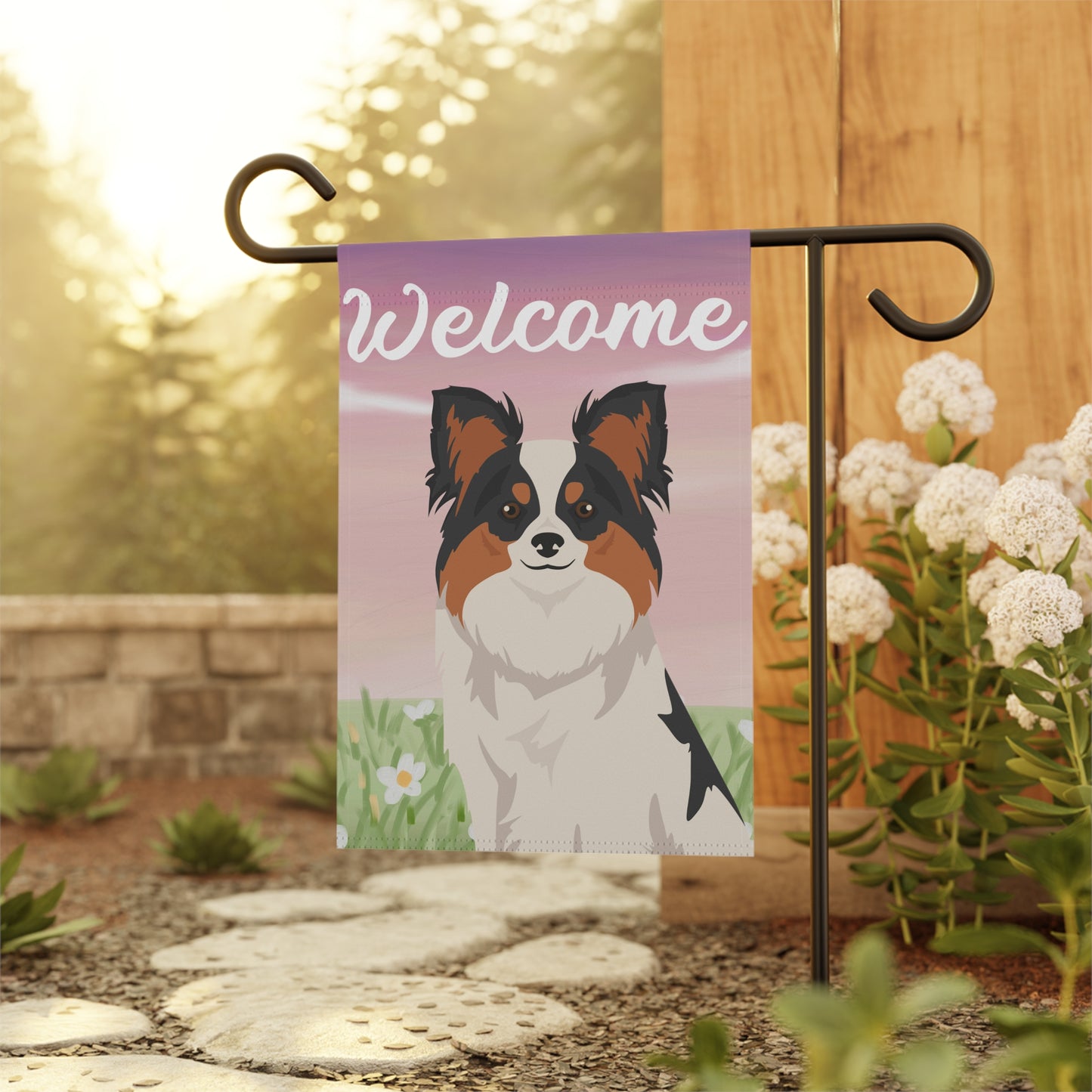 Papillon Dog Welcome Garden Flag
