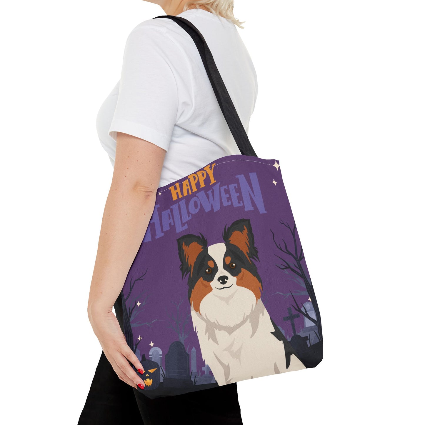 Papillon Dog Happy Halloween Tote Bag 16x16