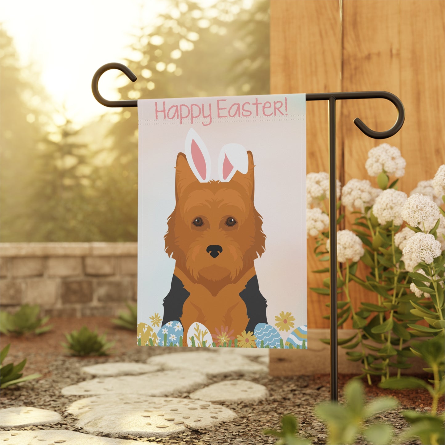 Australian Silky Terrier Dog Happy Easter Garden Flag