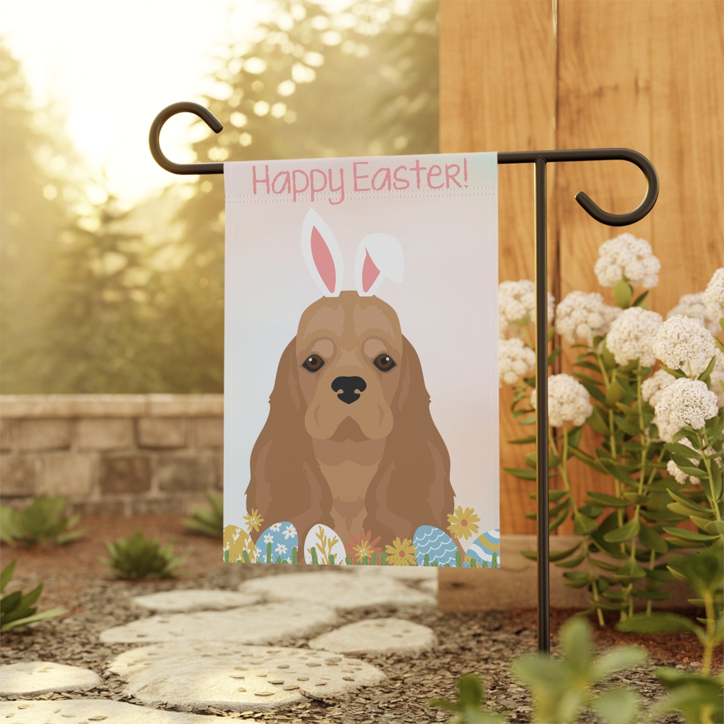 American Cocker Spaniel Dog Happy Easter Garden Flag