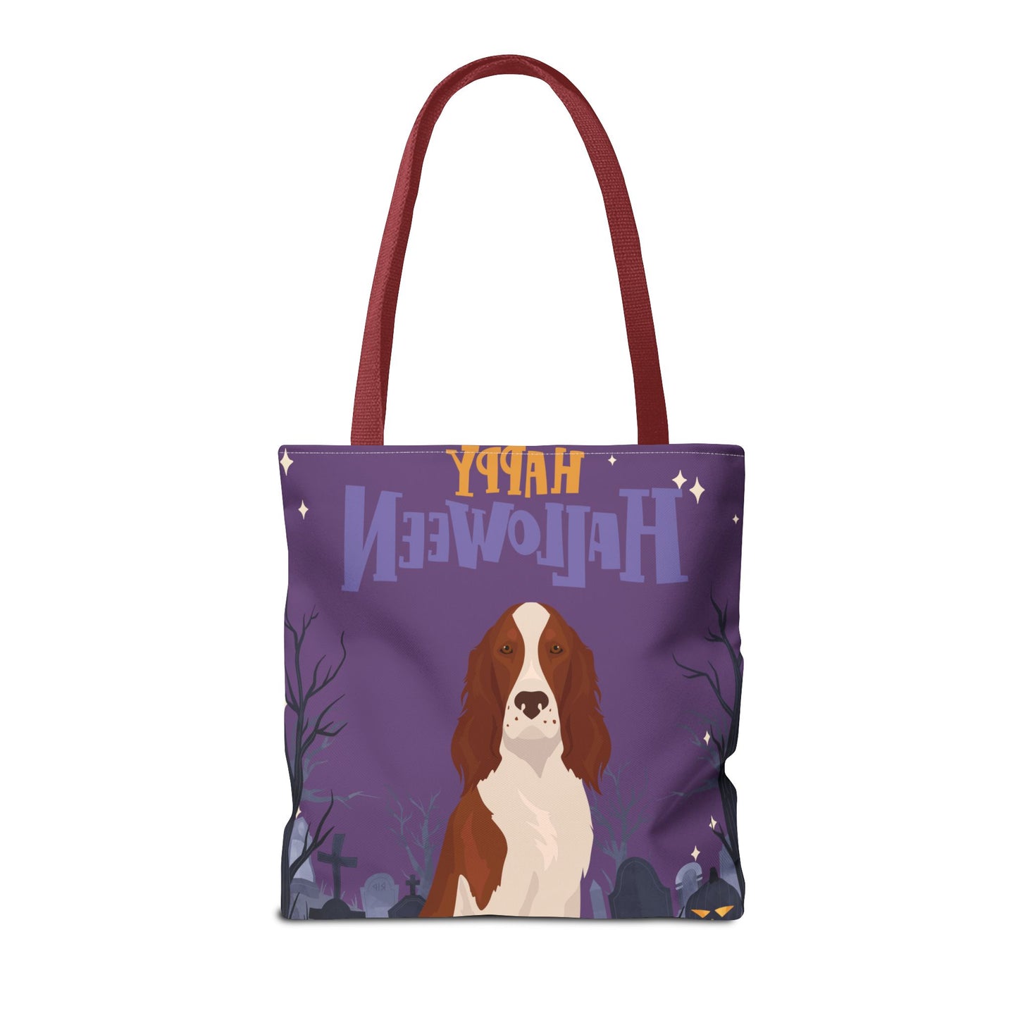 Irish Red and White Setter Dog Happy Halloween Tote Bag 16x16