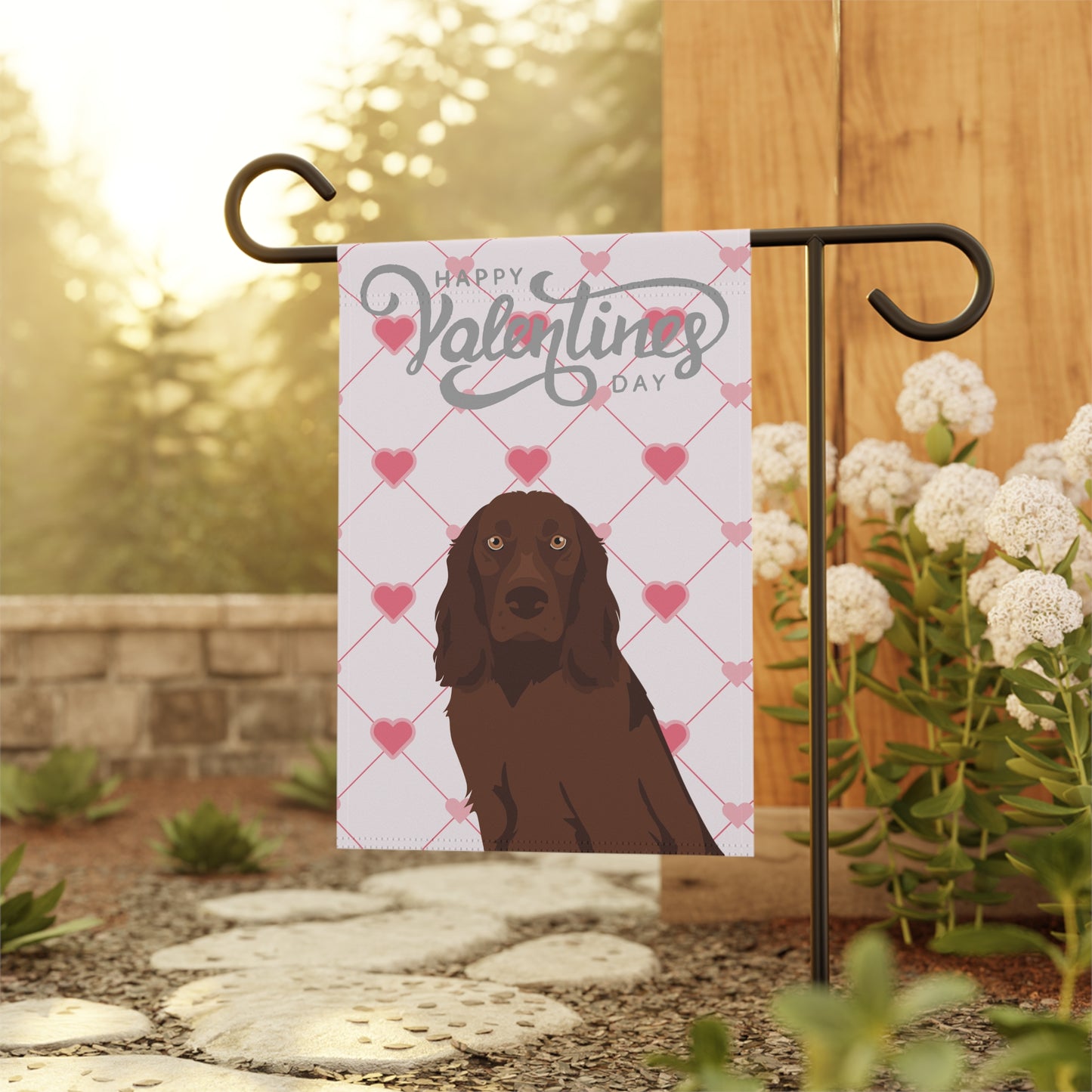 Russian Spaniel Dog Valentines Day Garden Flag