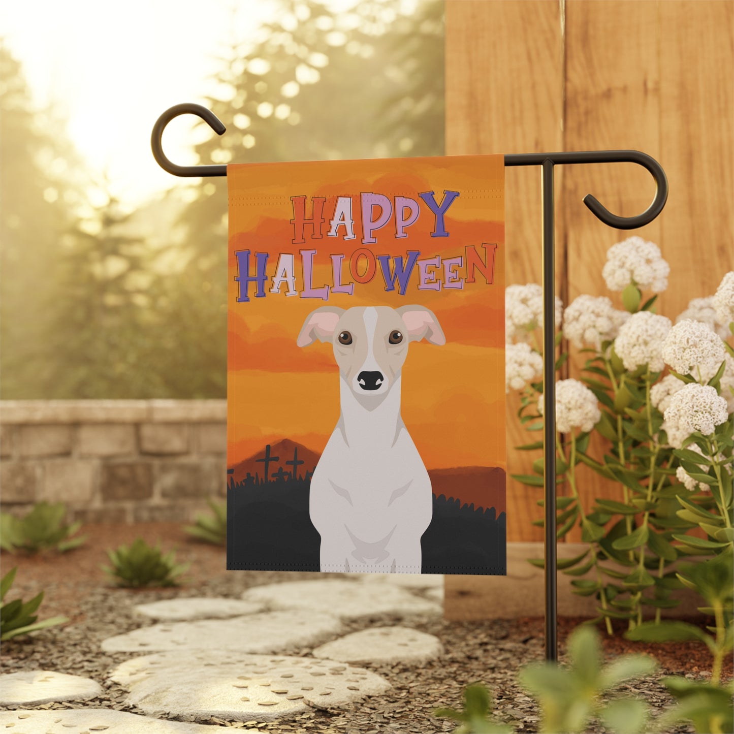 Whippet Dog Halloween Garden Flag
