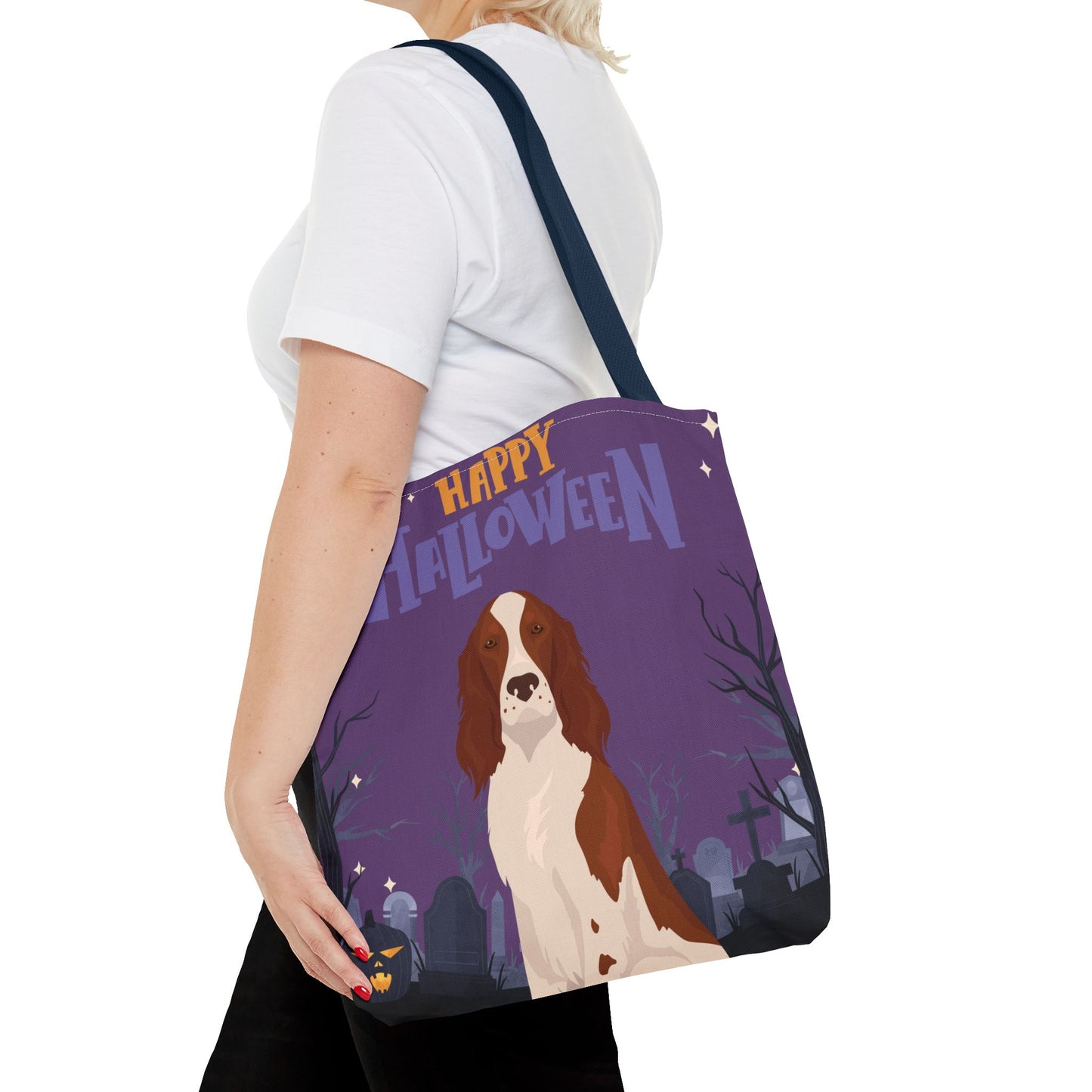 Irish Red and White Setter Dog Happy Halloween Tote Bag 16x16