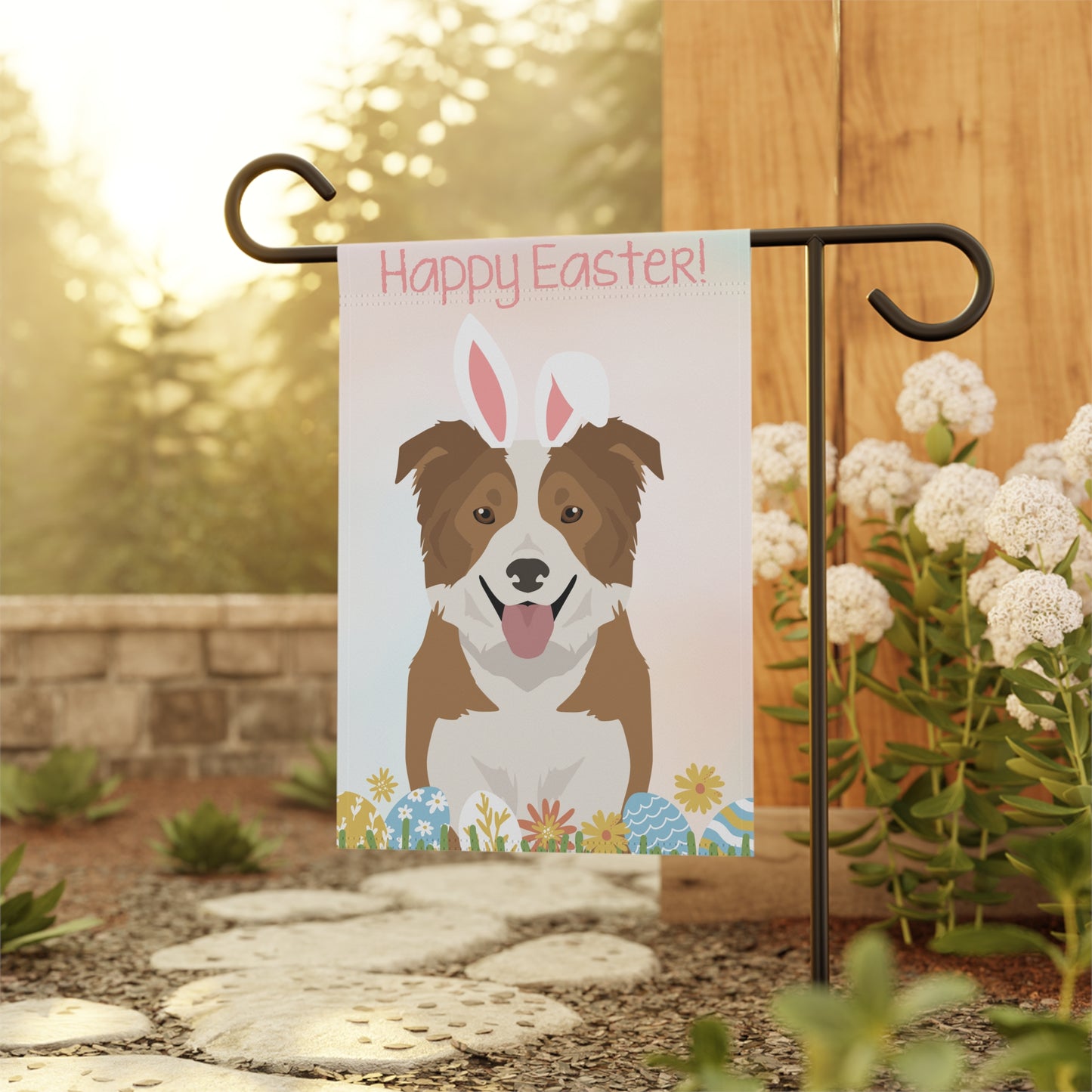 Border Collie Dog Happy Easter Garden Flag