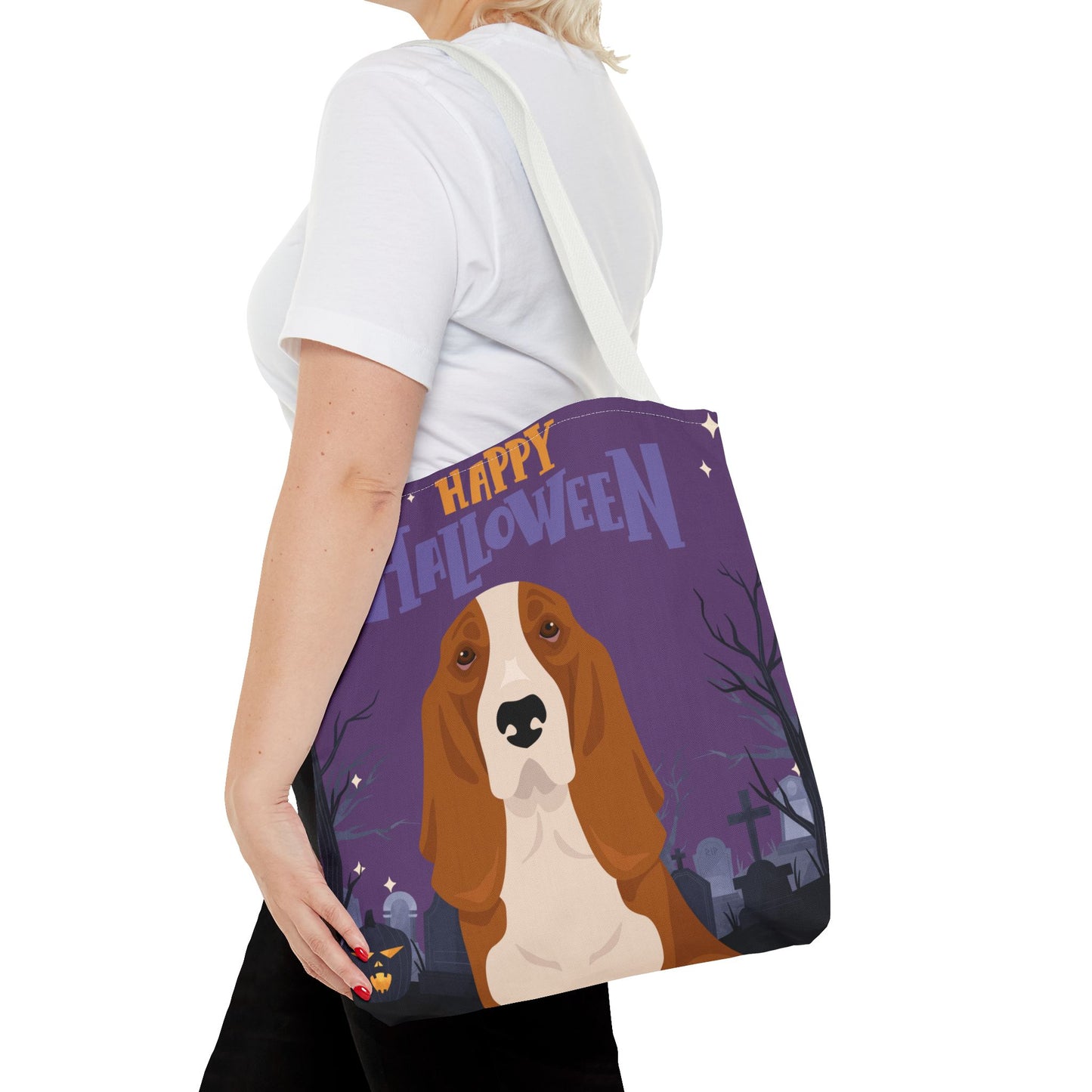 Basset Hound Dog Happy Halloween Tote Bag 16x16