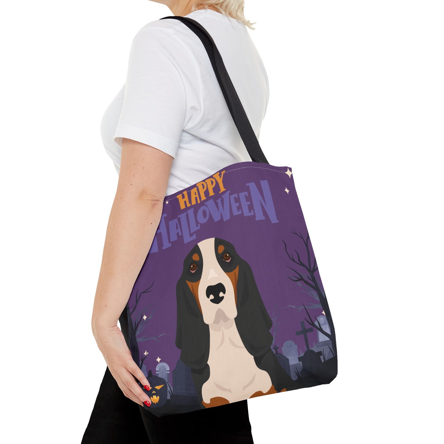 Basset Hound Dog Happy Halloween Tote Bag 16x16