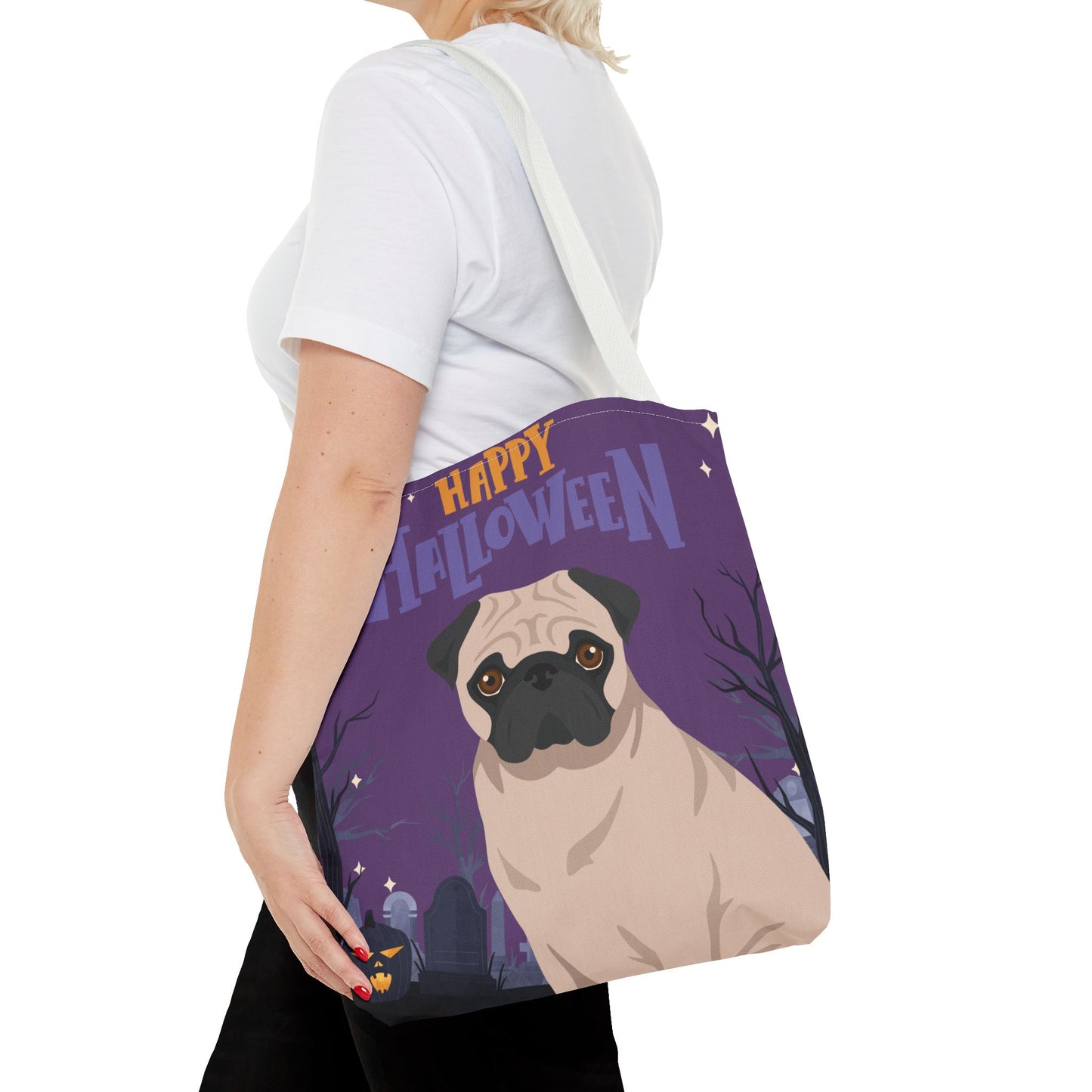 Pug Dog Happy Halloween Tote Bag 16x16
