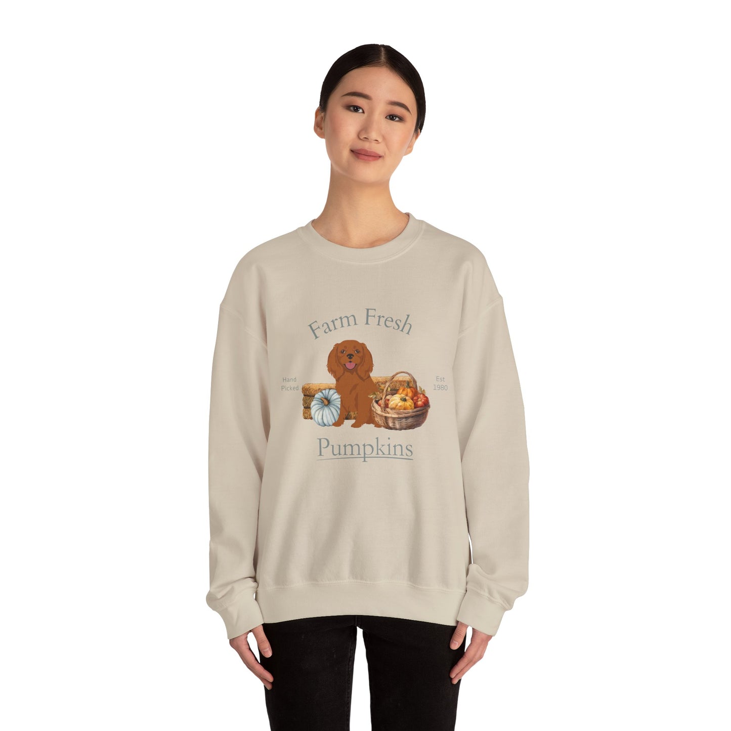 Cavalier King Charles Spaniel Dog Fall Farm Fresh Unisex Heavy Blend Crewneck Sweatshirt