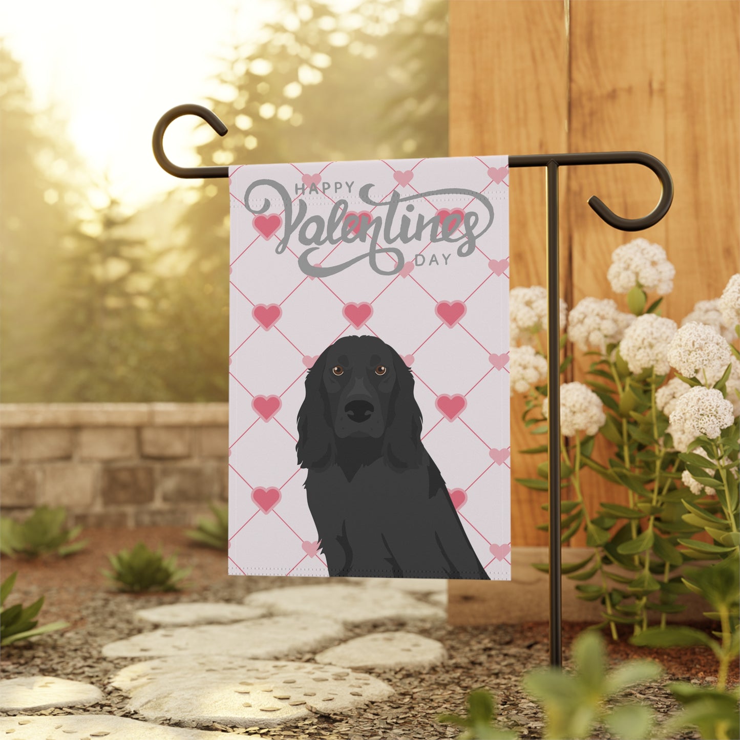 Russian Spaniel Dog Valentines Day Garden Flag