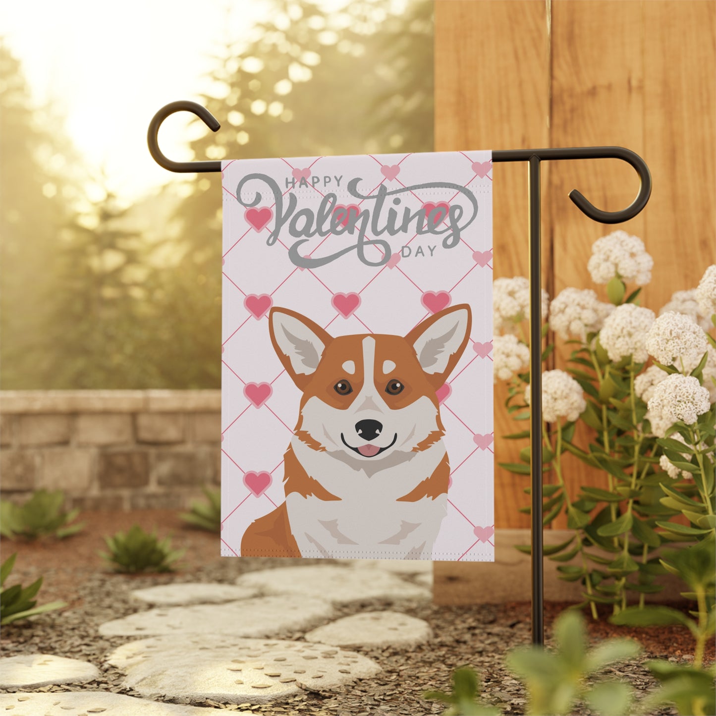 Pembroke Welsh Corgi Dog Valentines Day Garden Flag