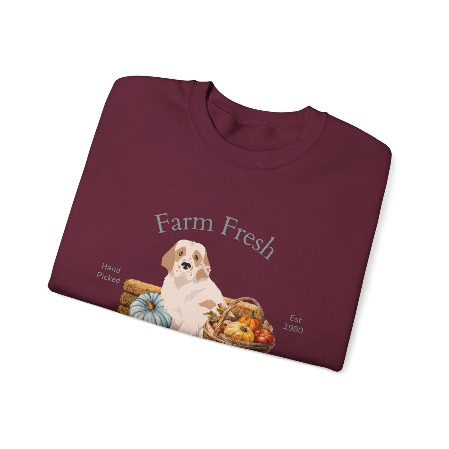 Clumber Spaniel Dog Fall Farm Fresh Unisex Heavy Blend Crewneck Sweatshirt