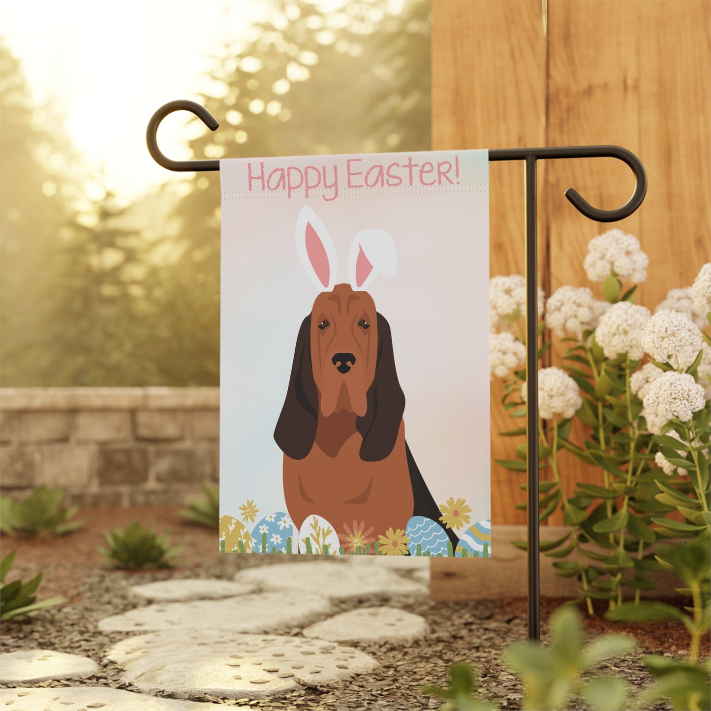 Bloodhound Dog Happy Easter Garden Flag