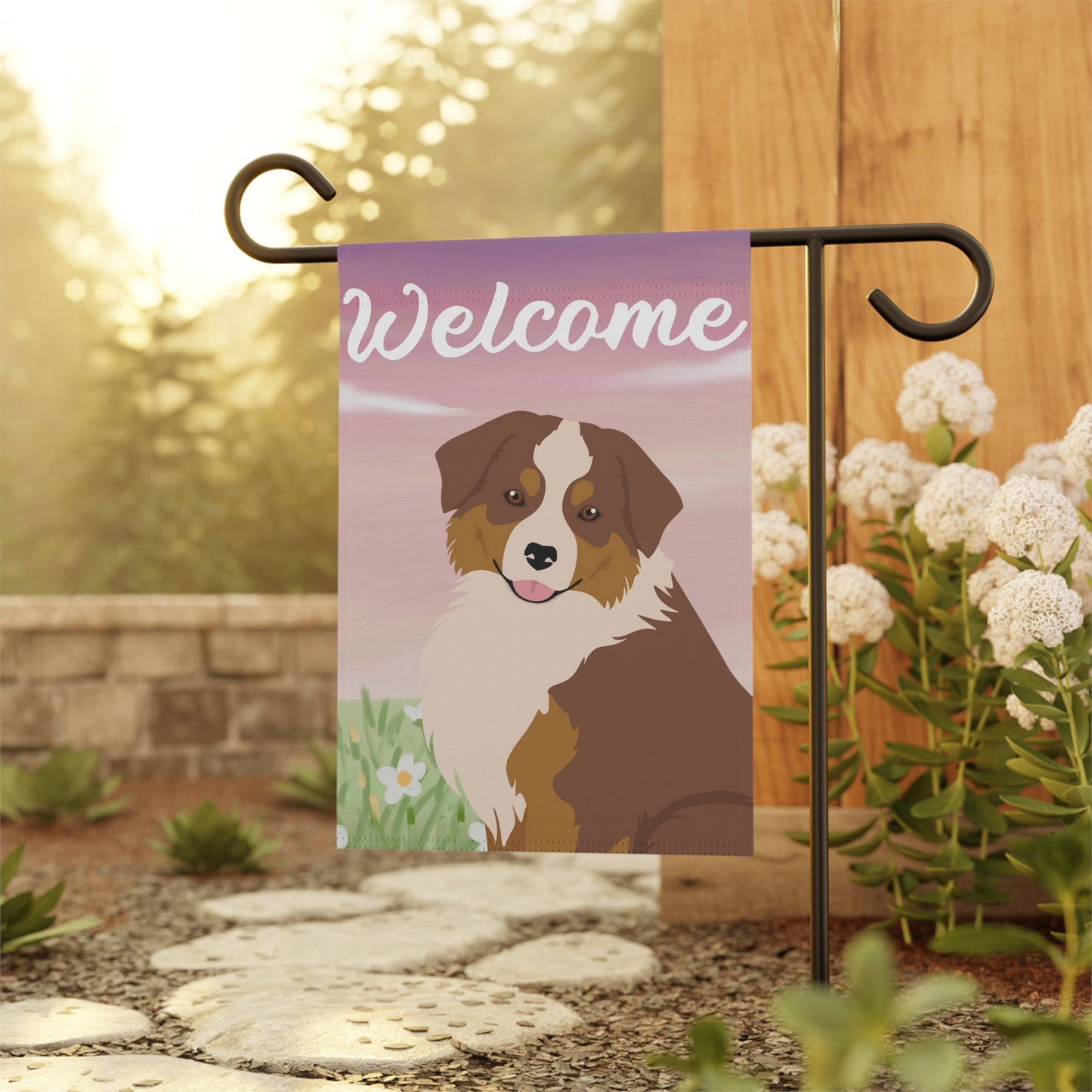 Miniature American Shepherd Dog Welcome Garden Flag