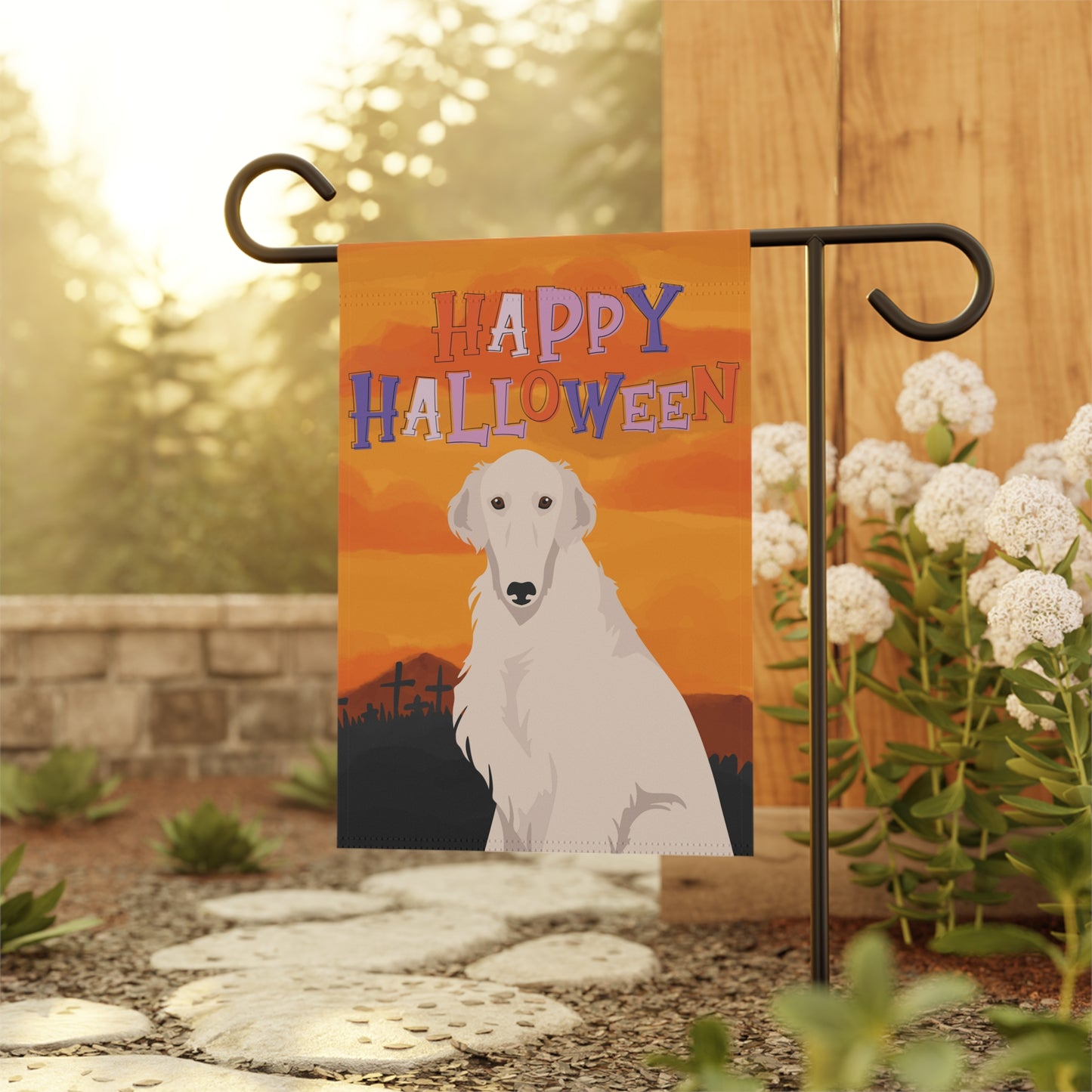 Borzoi Dog Halloween Garden Flag