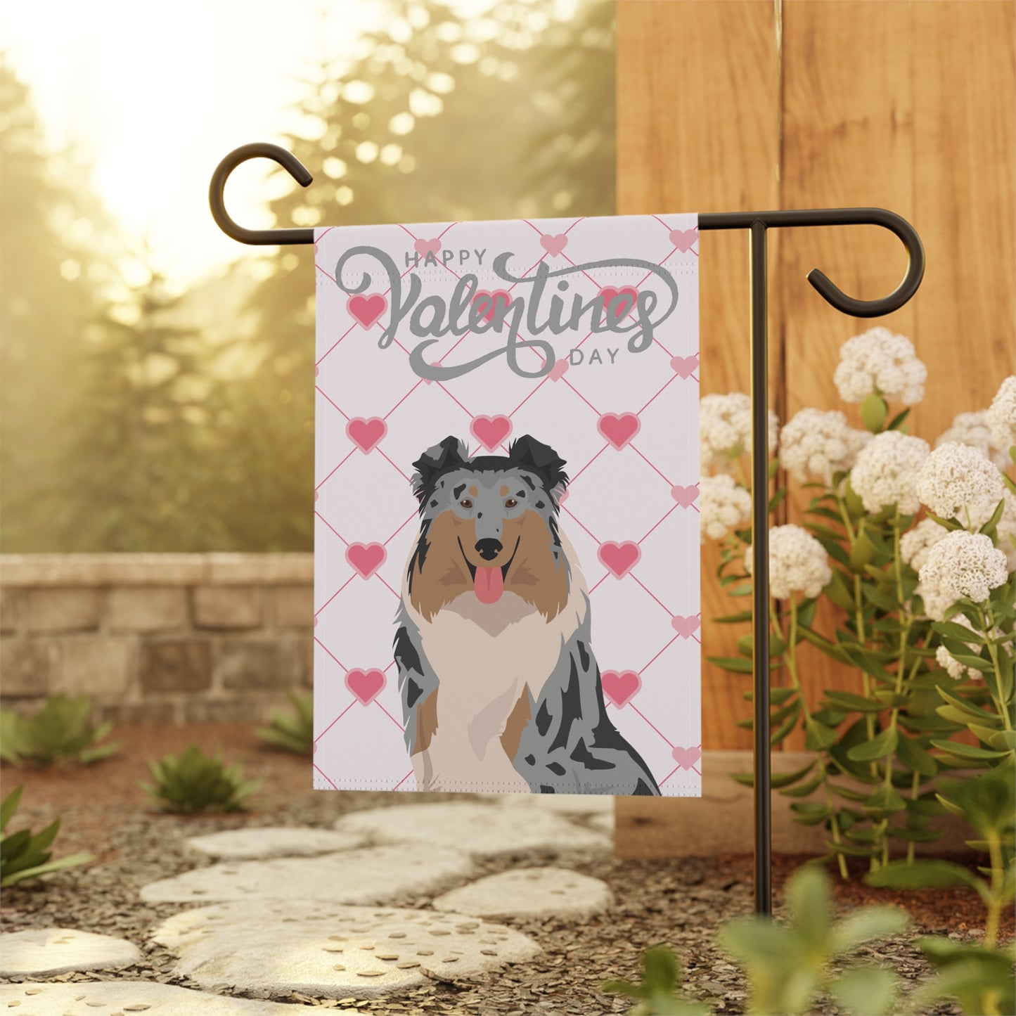Collie Dog Valentines Day Garden Flag