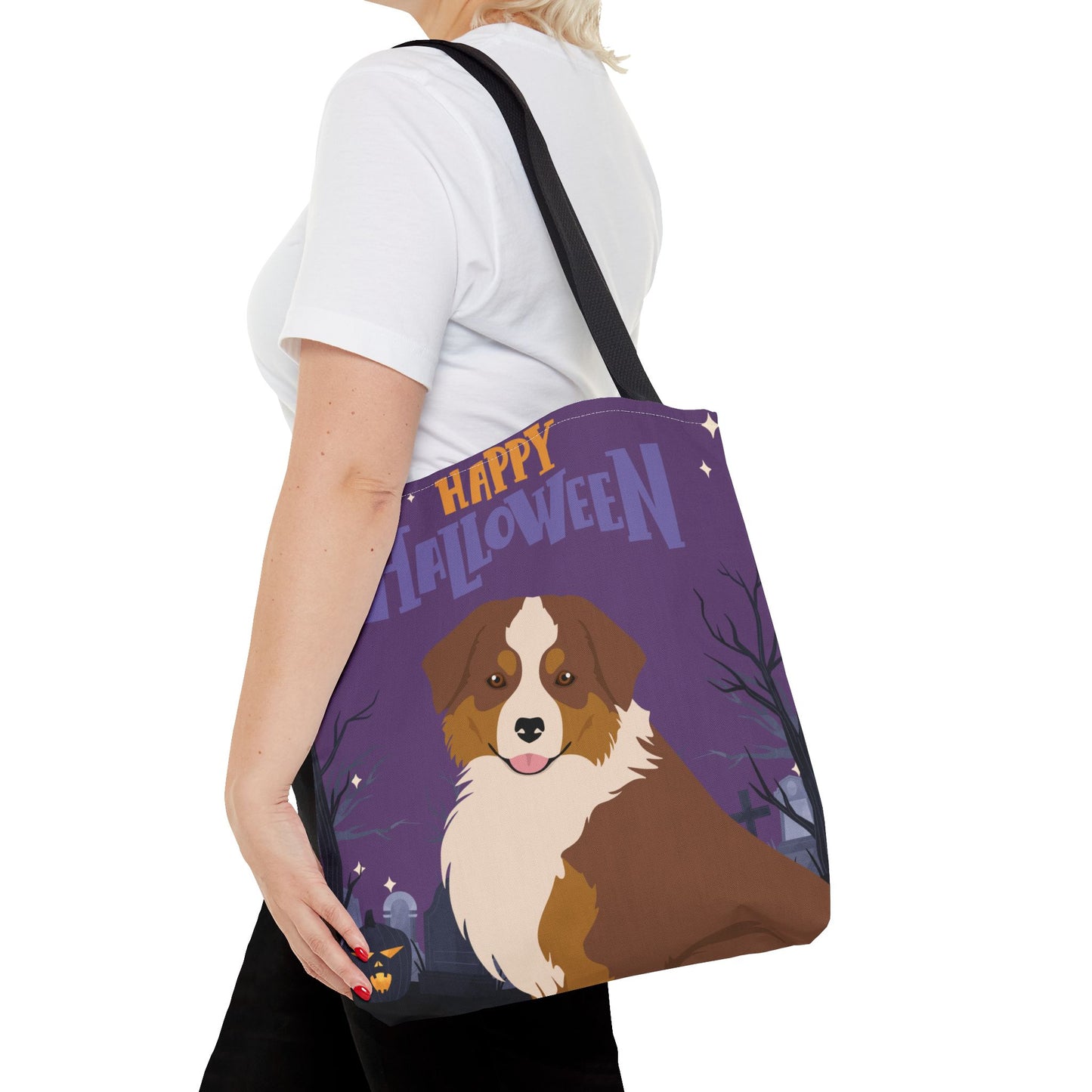 Miniature American Shepherd Dog Happy Halloween Tote Bag 16x16