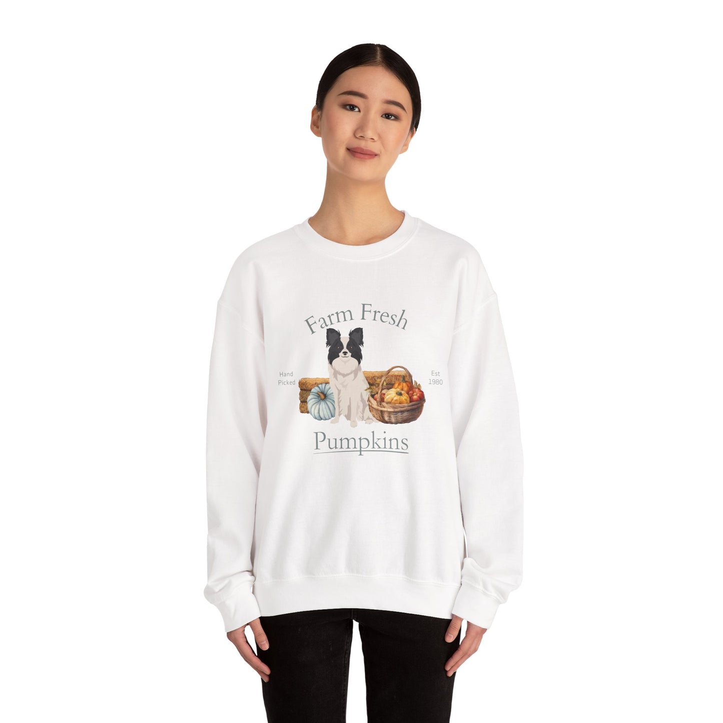 Papillon Dog Fall Farm Fresh Unisex Heavy Blend Crewneck Sweatshirt