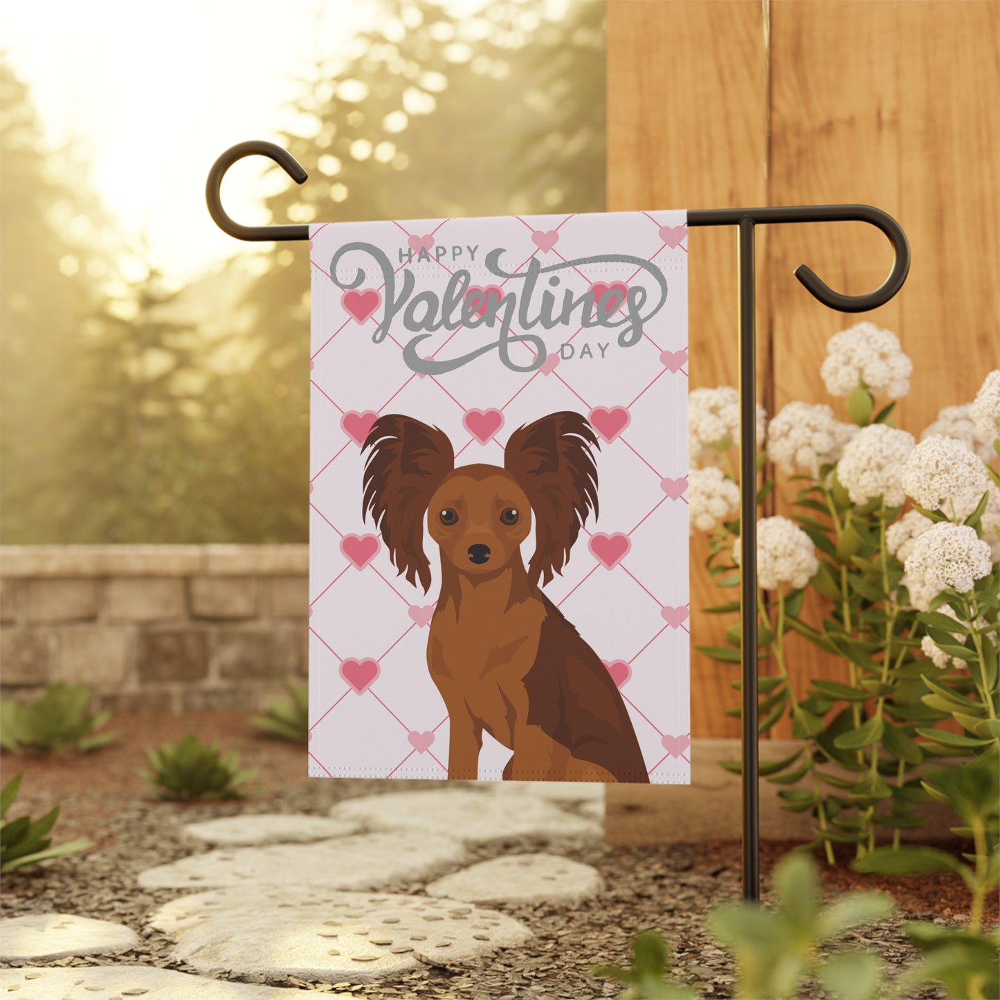 Russian Toy Dog Valentines Day Garden Flag