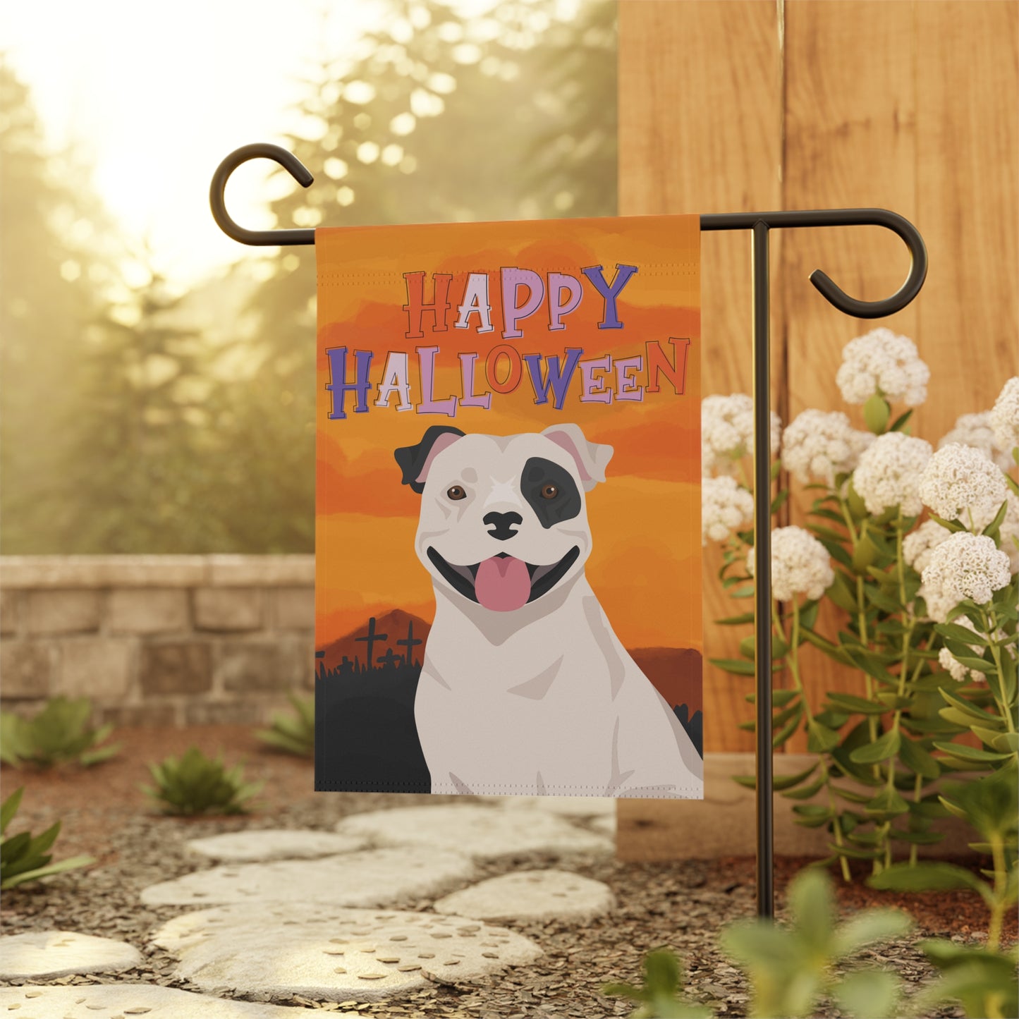 Staffordshire Bull Terrier Dog Halloween Garden Flag