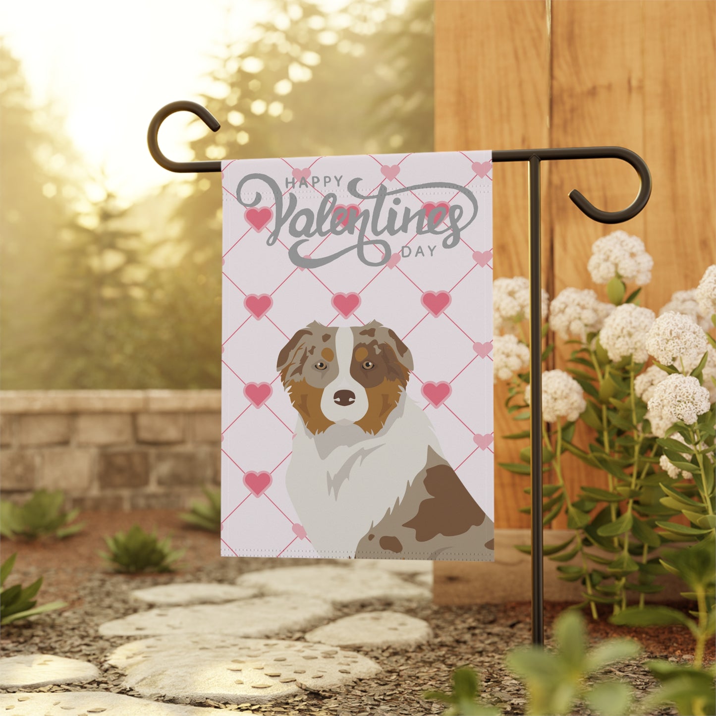 Australian Shepherd Dog Valentines Day Garden Flag