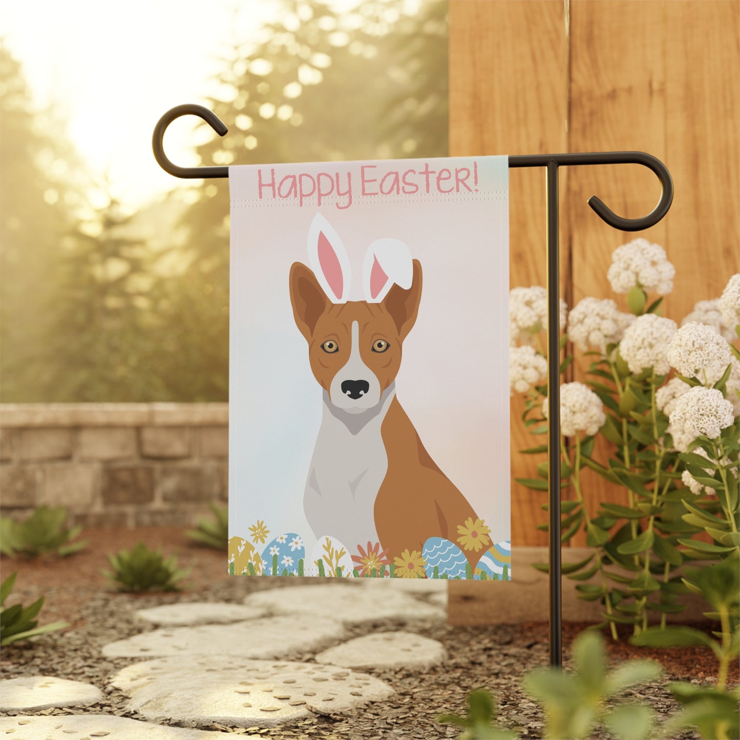 Basenji Dog Happy Easter Garden Flag