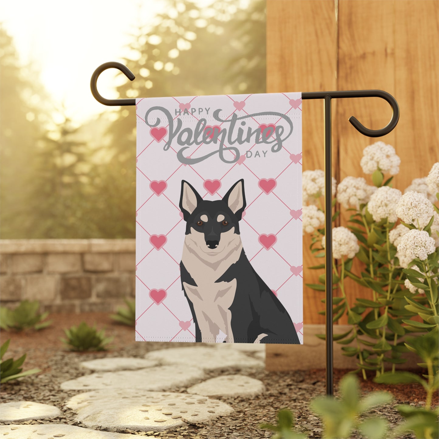 Swedish Elkhound Dog Valentines Day Garden Flag