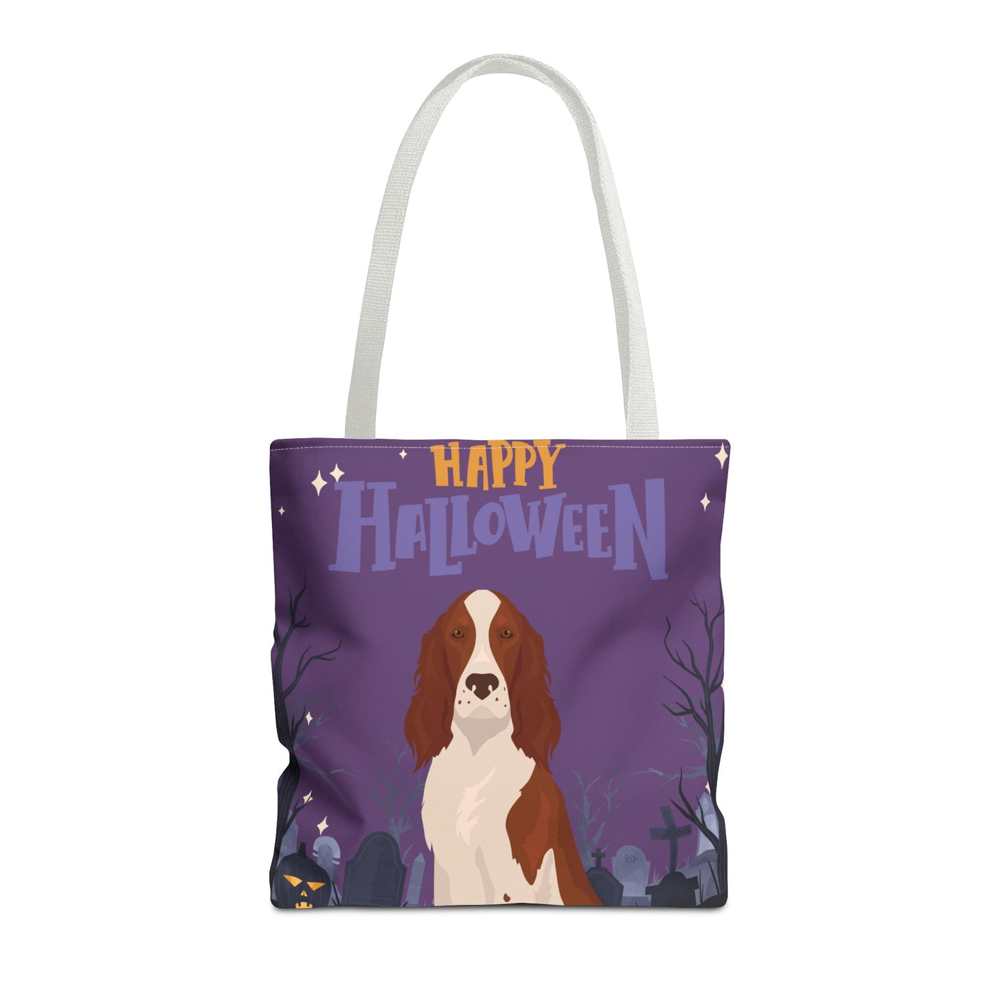 Irish Red and White Setter Dog Happy Halloween Tote Bag 16x16