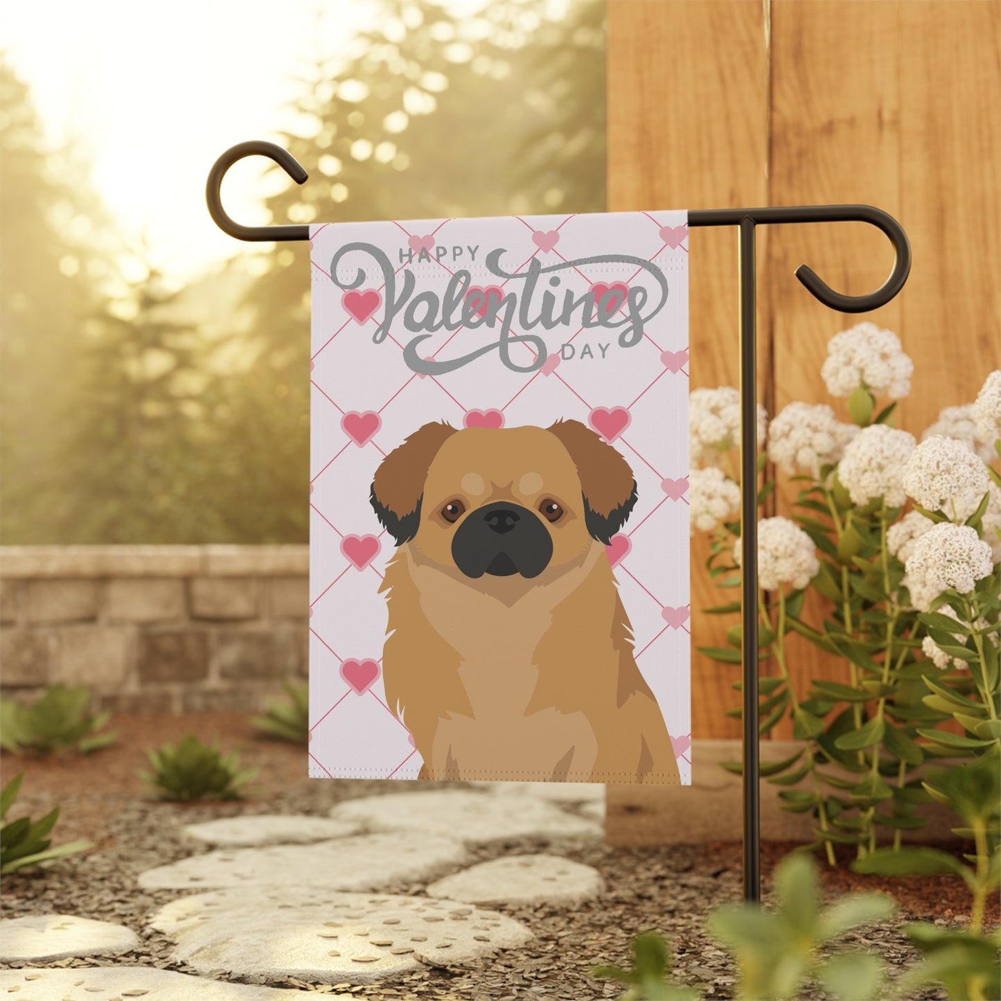 Tibetan Spaniel Dog Valentines Day Garden Flag