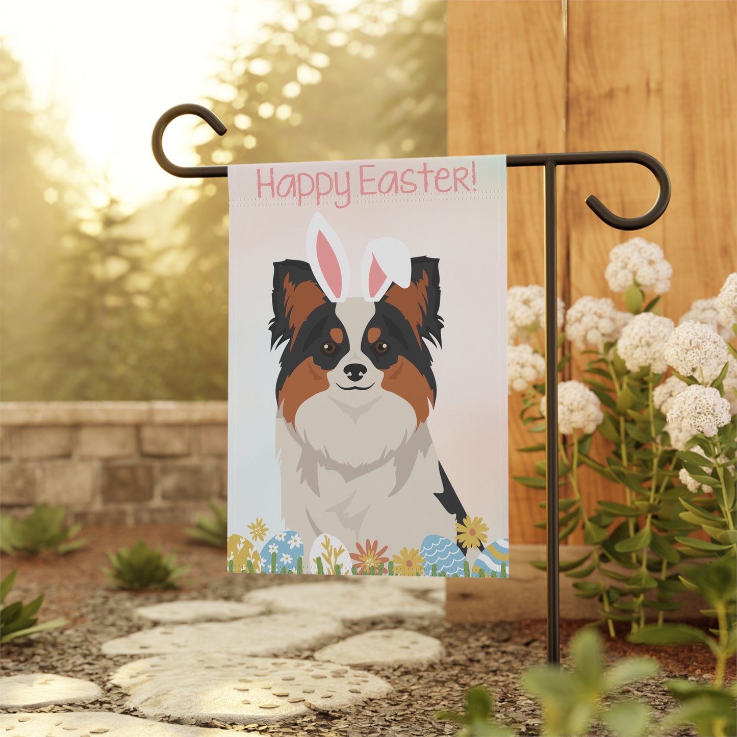 Papillon Dog Happy Easter Garden Flag