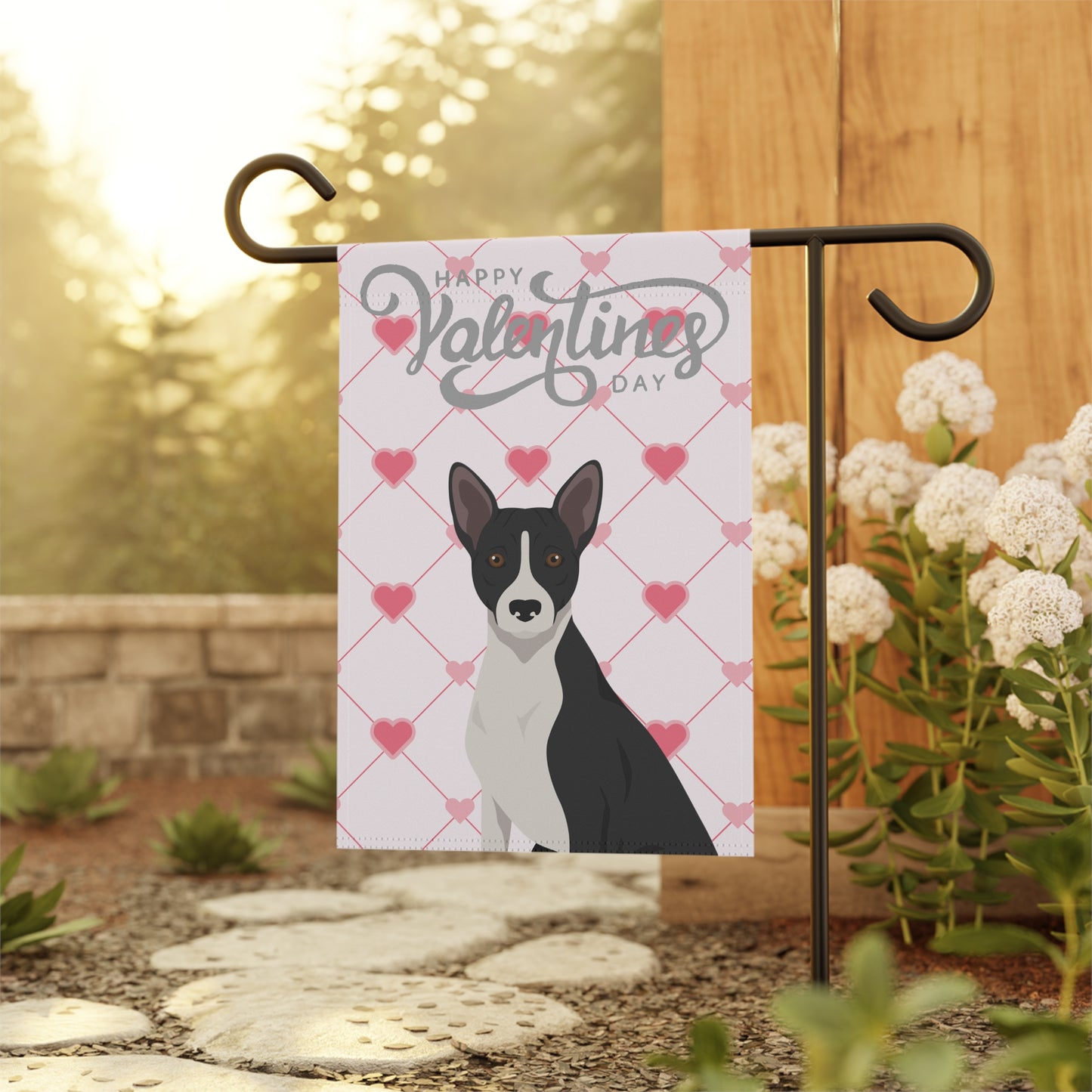 Basenji Dog Valentines Day Garden Flag