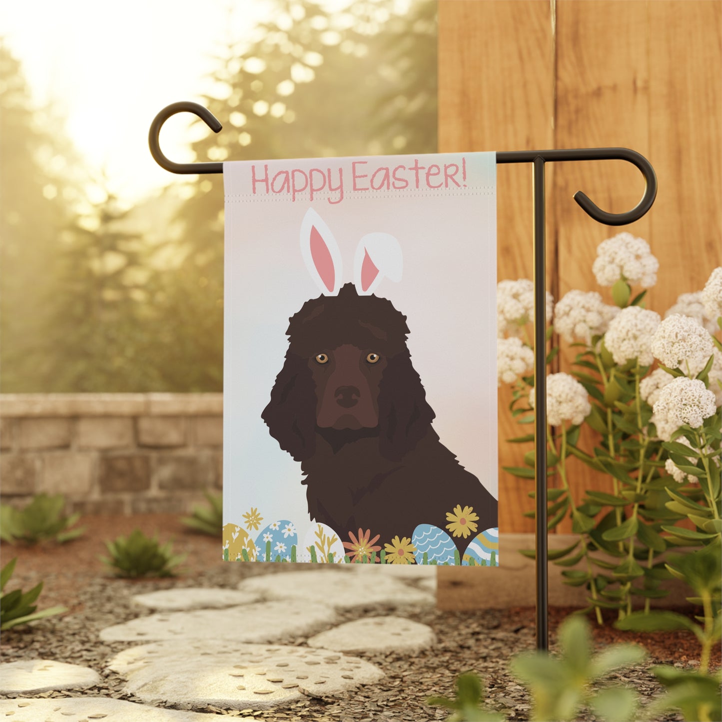 Irish Water Spaniel Dog Happy Easter Garden Flag