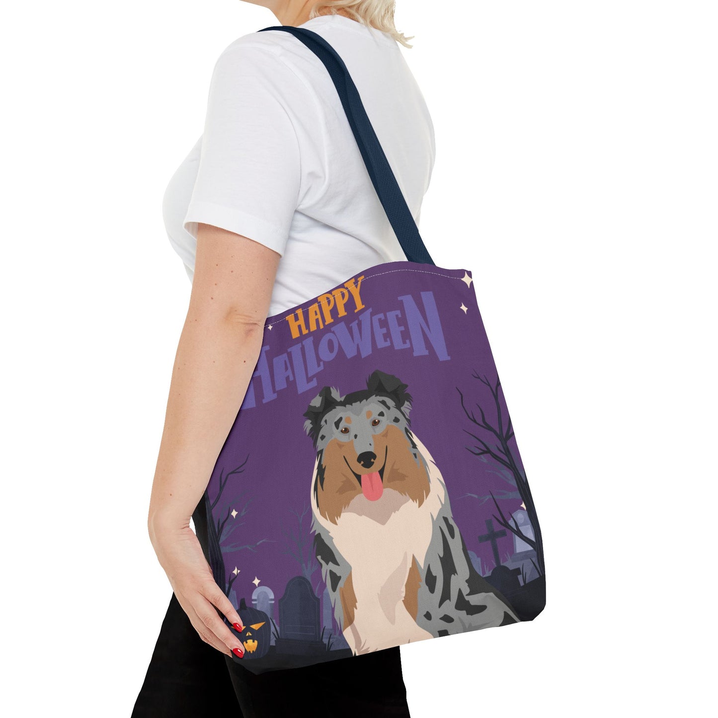 Collie Dog Happy Halloween Tote Bag 16x16