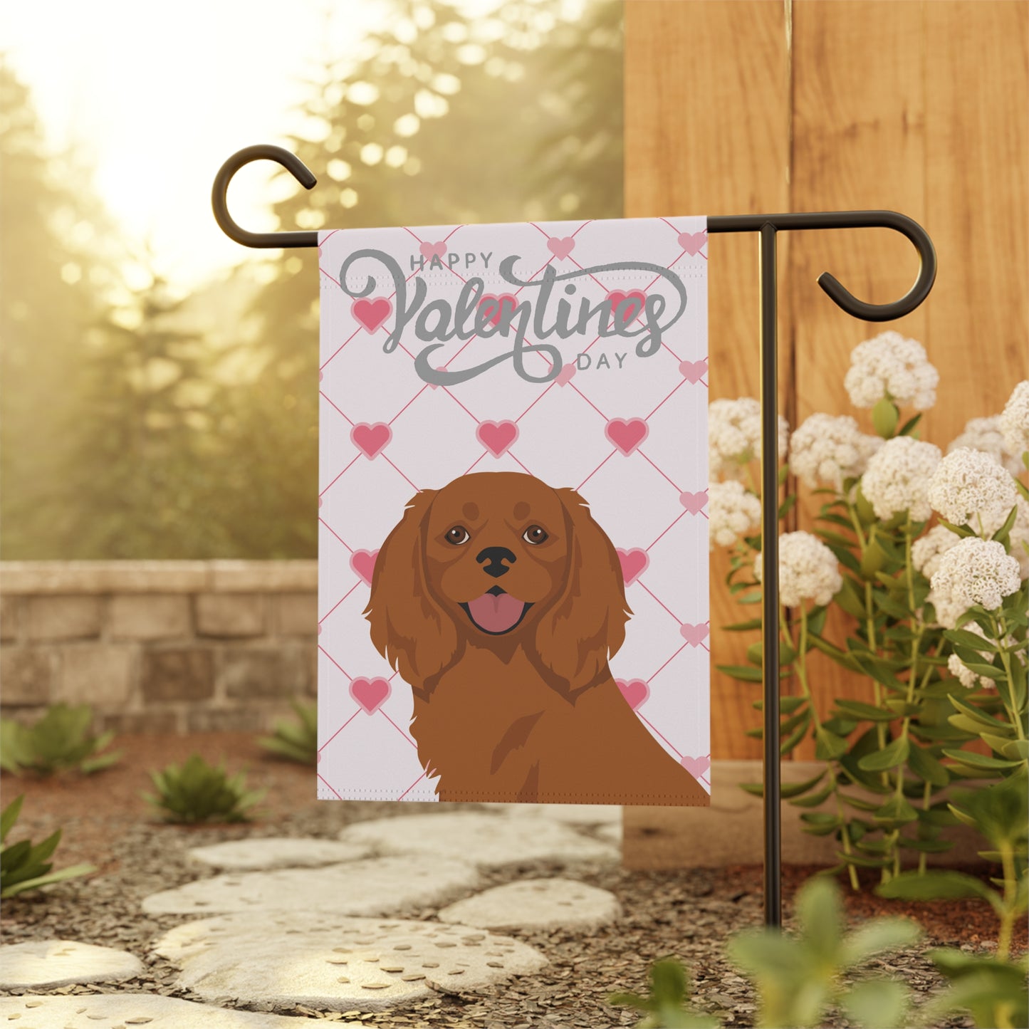 Cavalier King Charles Spaniel Dog Valentines Day Garden Flag
