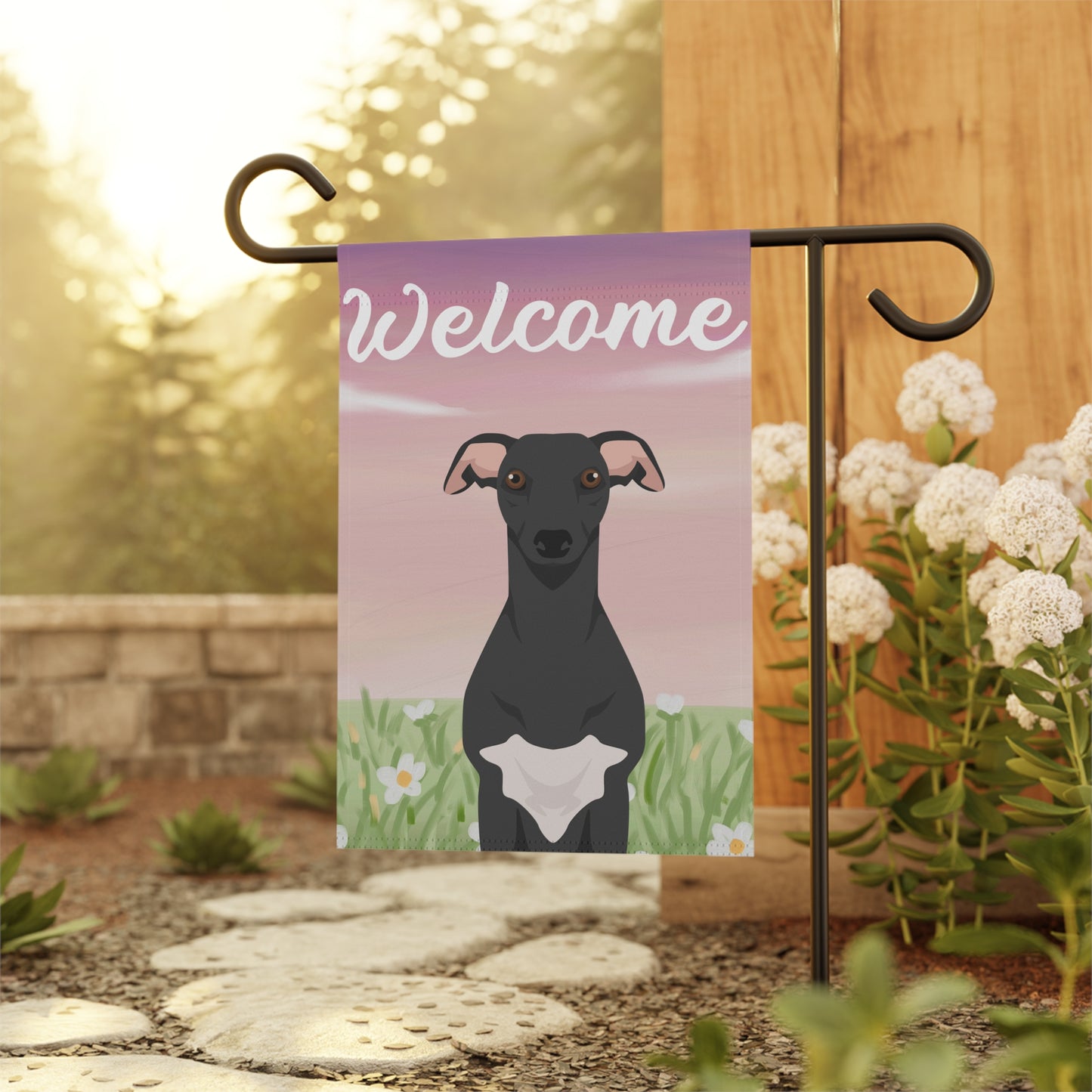 Whippet Dog Welcome Garden Flag