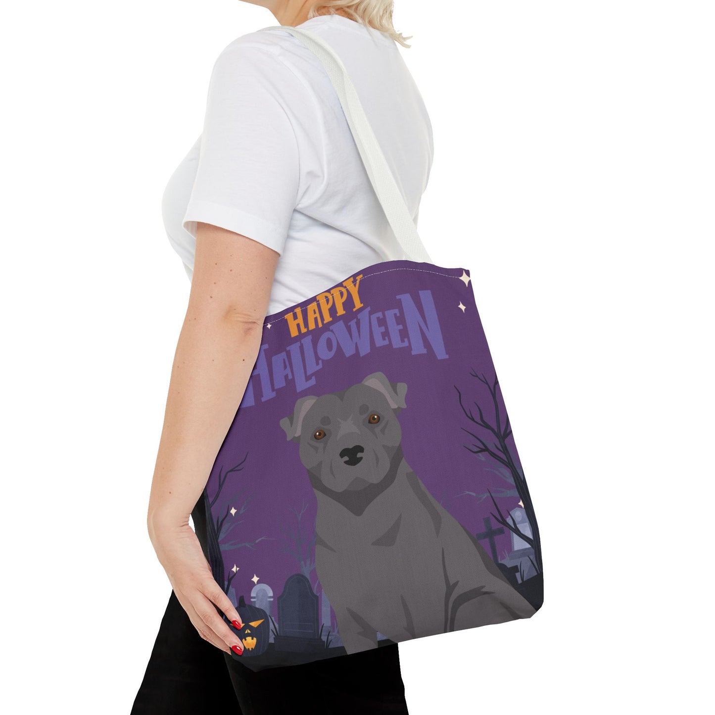 Staffordshire Bull Terrier Dog Happy Halloween Tote Bag 16x16